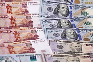 Currency Exchange Rate Of The Ruble Against The Dollar Stock Image 