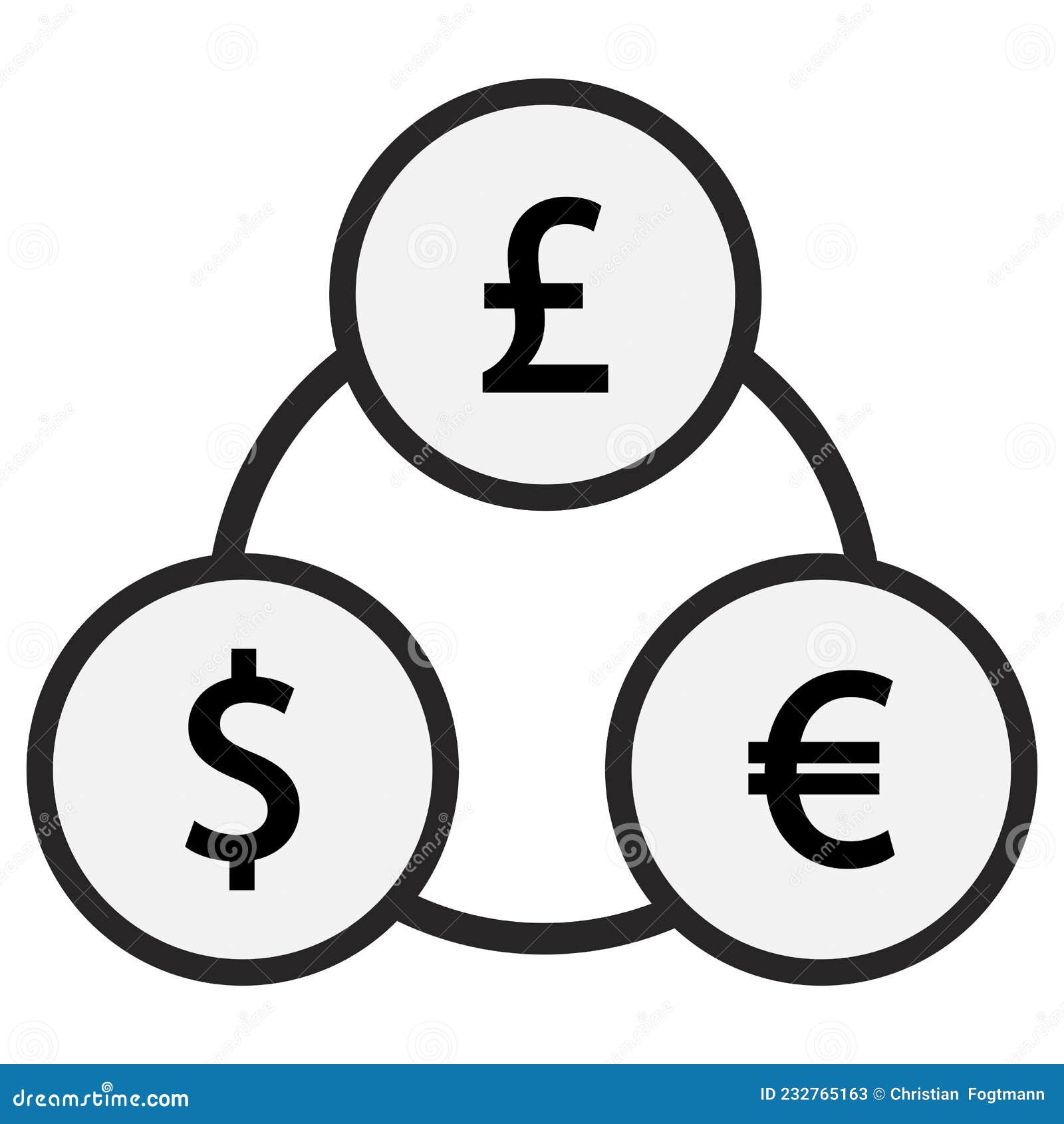 Currency Exchange between US Dollar, Euro and Pound Circular Diagram Stock Vector Illustration