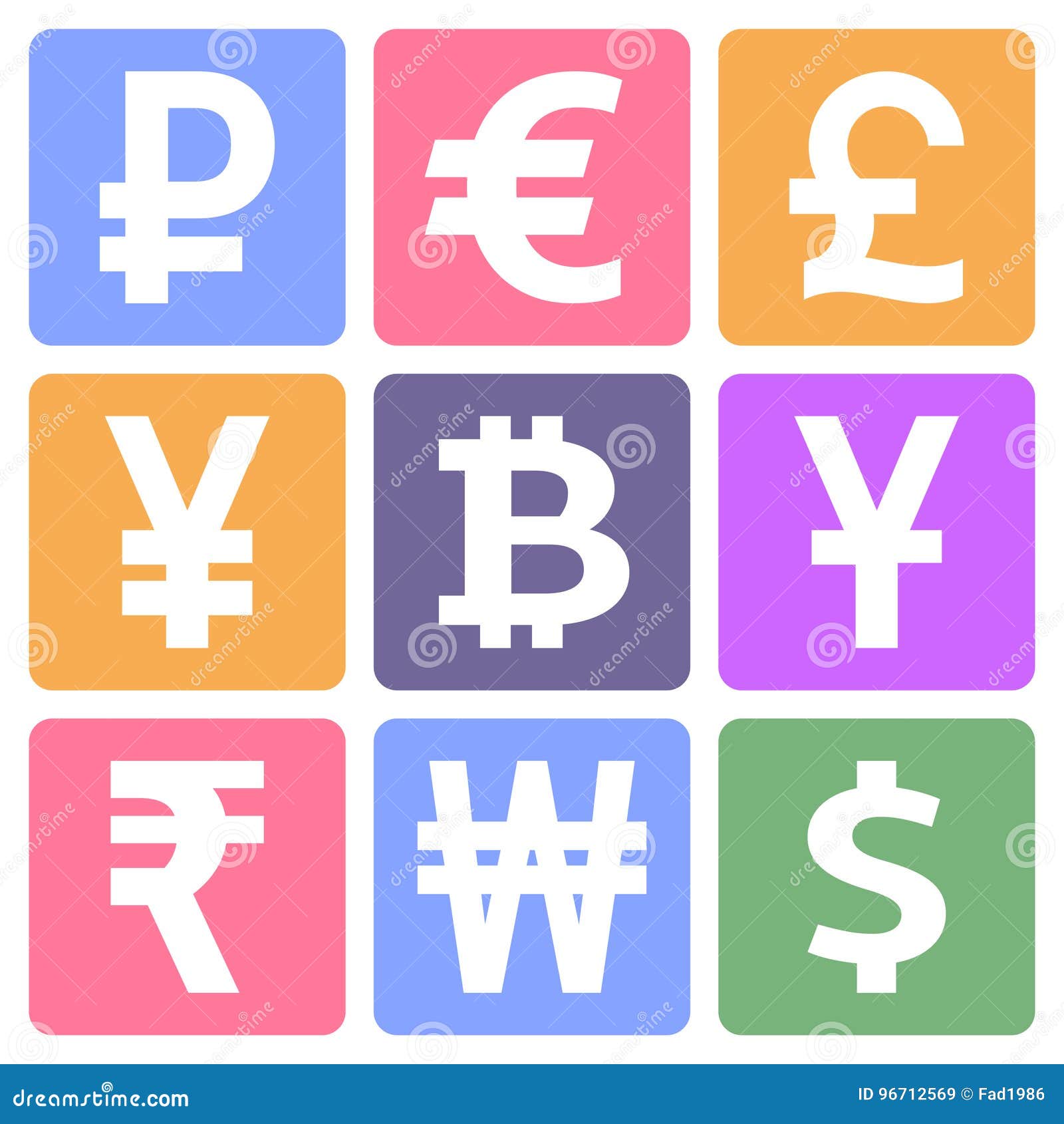 Currency icons set stock vector. Illustration of icons - 96712569