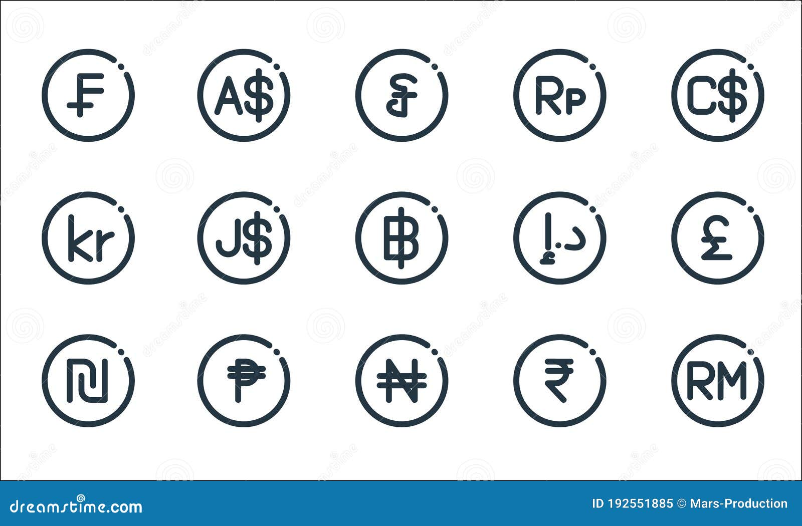 Currency Line Icons. Linear Set Stock Vector Illustration of