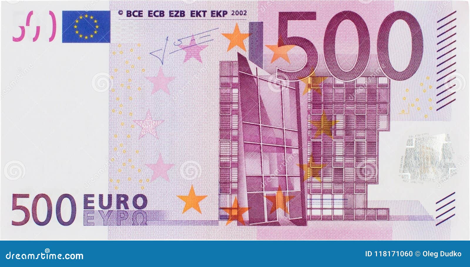 front view of a 500 euros bill