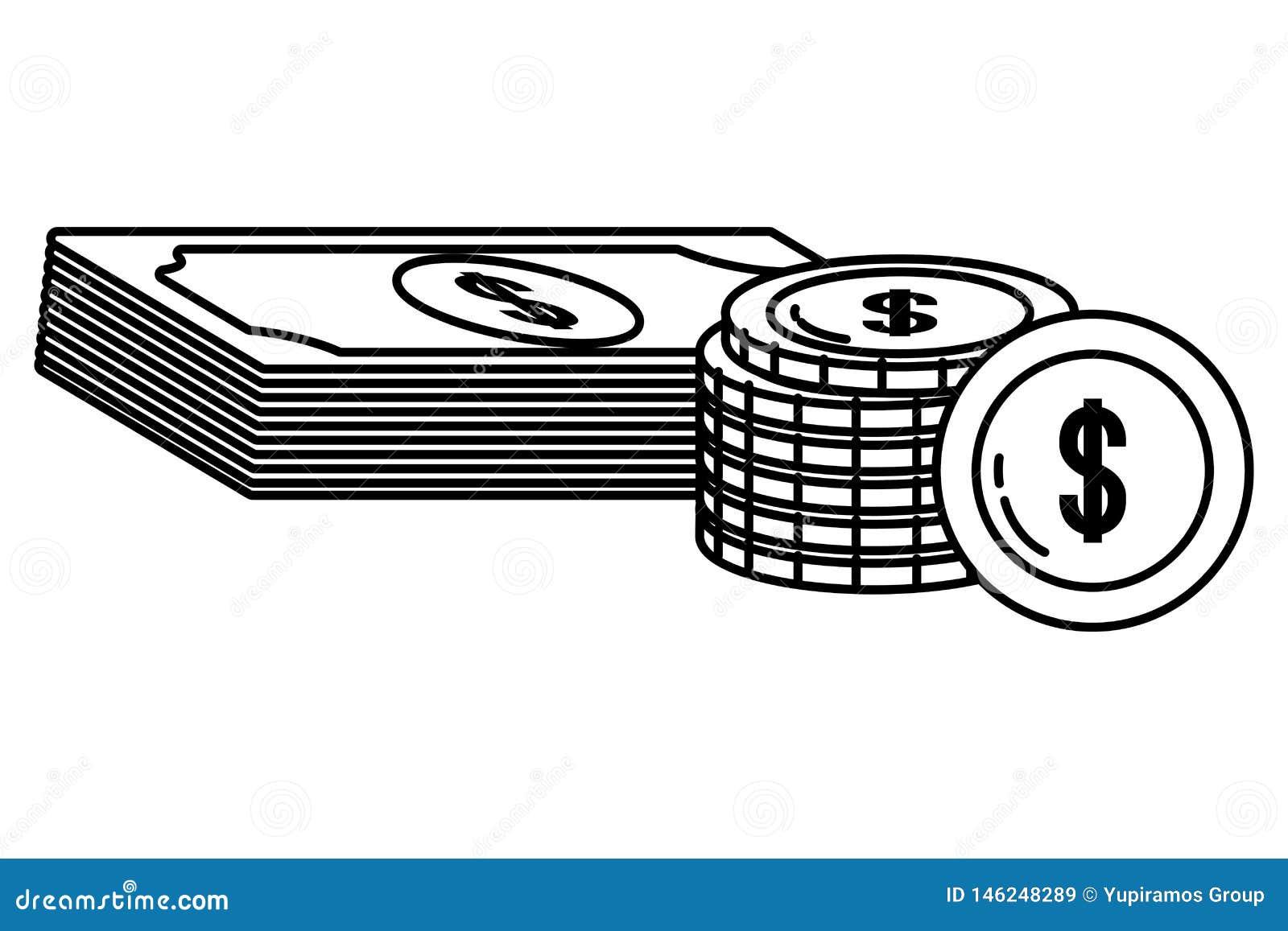 Currency Money Bill Stack Black and White Stock Vector - Illustration ...