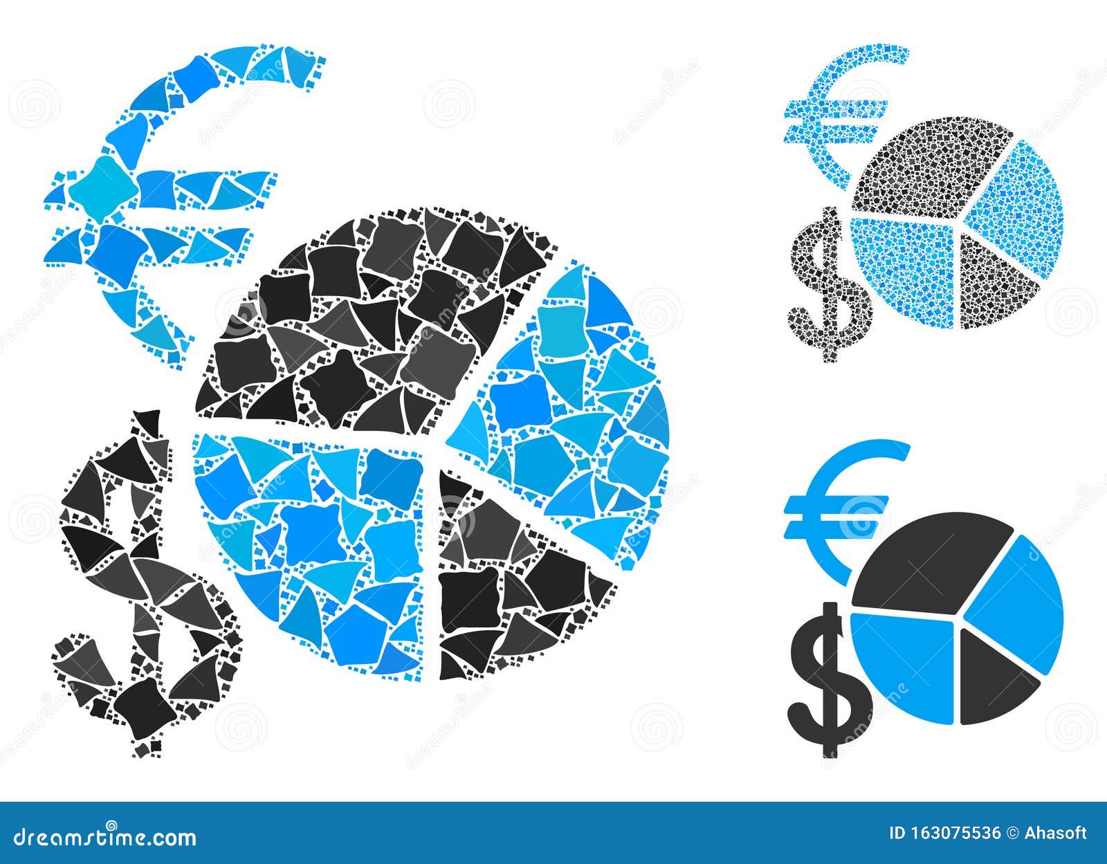 Currency Pie Chart Mosaic Icon of Uneven Parts Stock Illustration