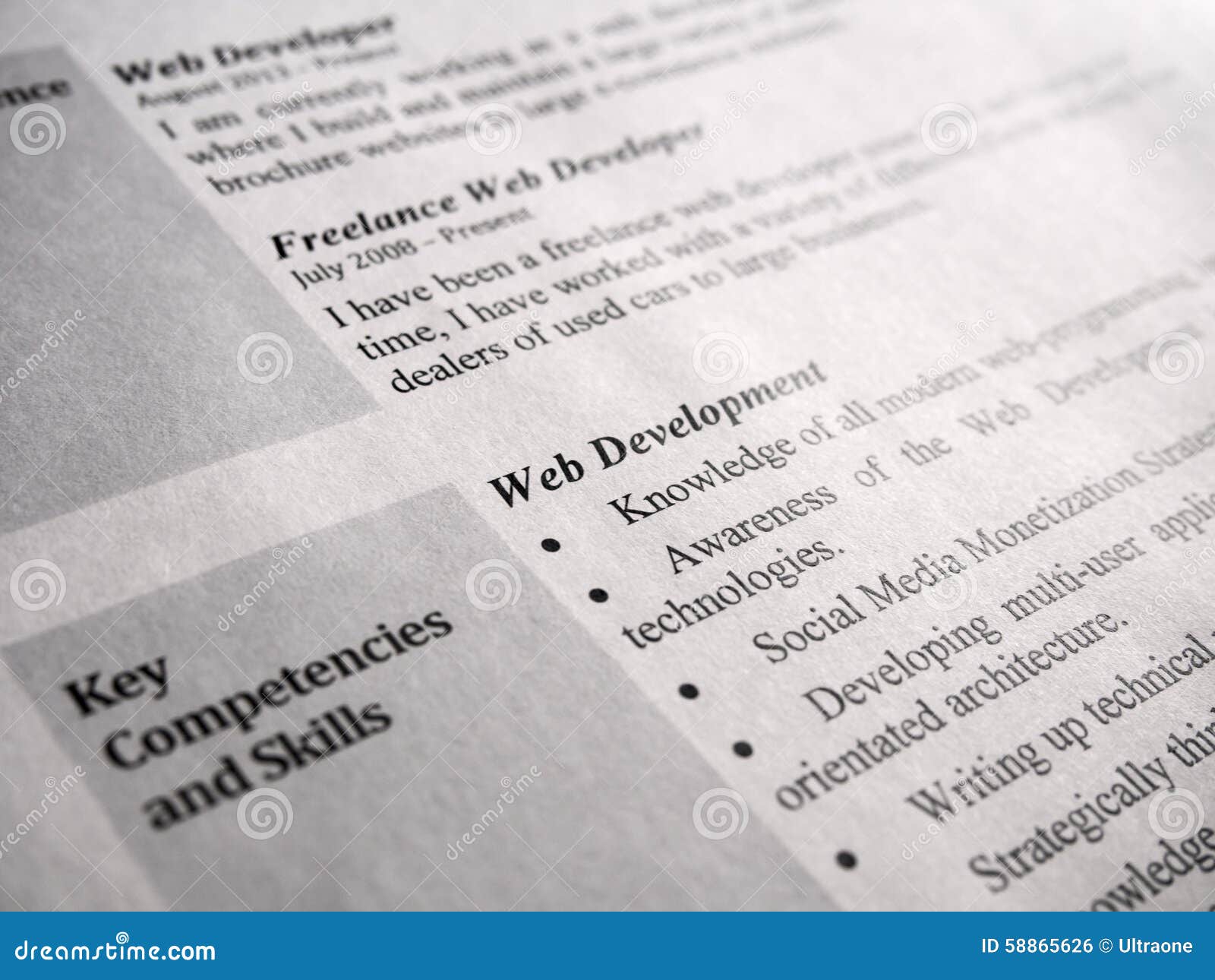 Curriculum Vitae Del Desarrollador De Web Foto De Archivo Imagen De Curriculum Desarrollador 58865626