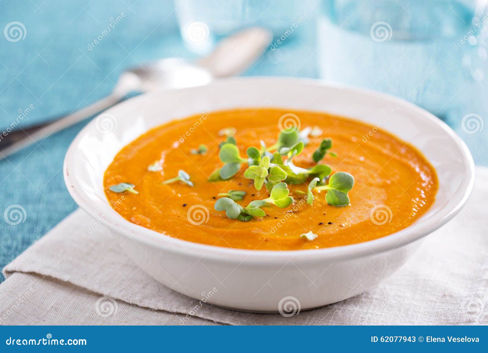 Curried Carrot Soup with Cream and Herbs Stock Image Image of plate