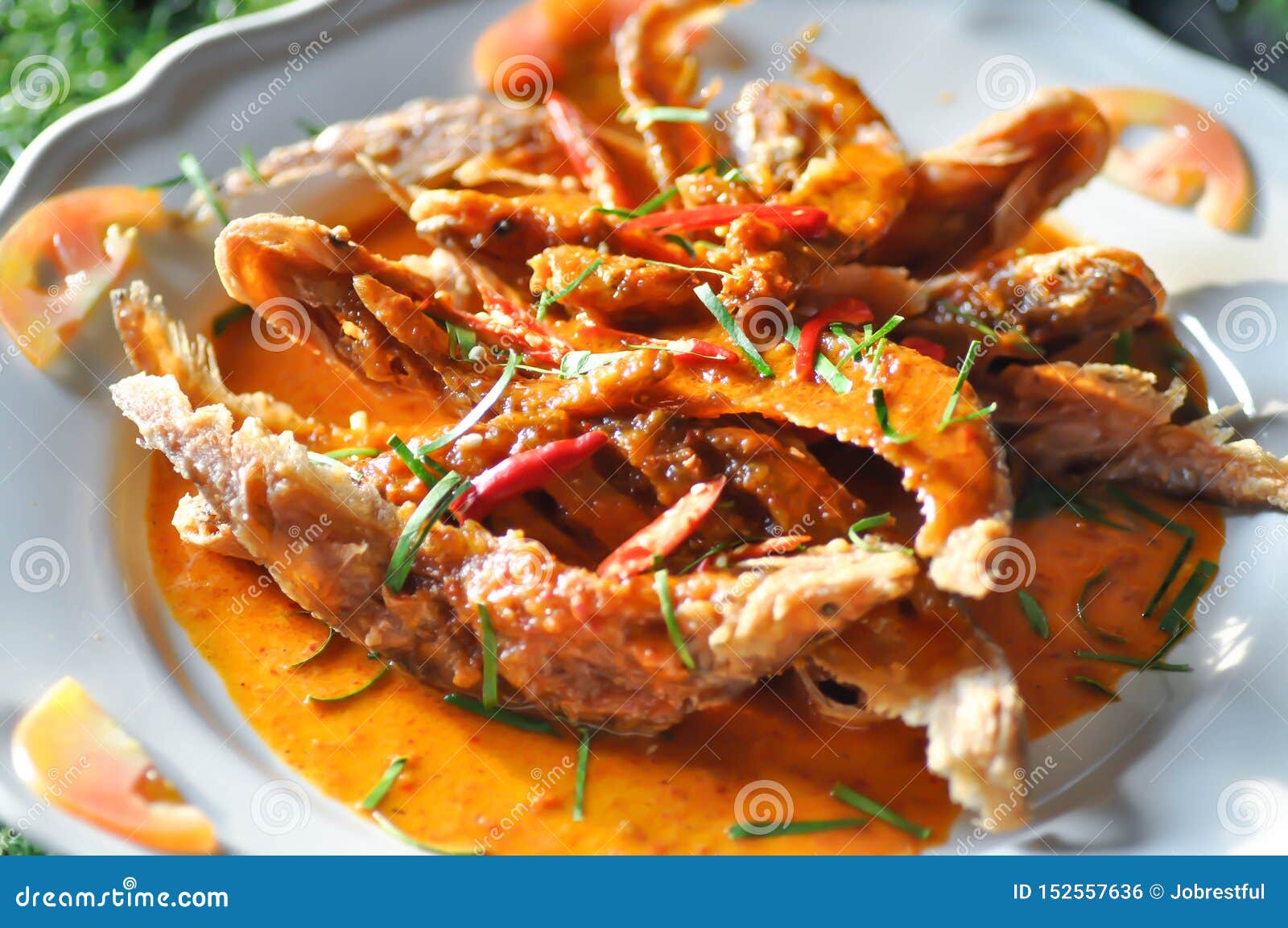 Curry Fish, Fried Fish with Curry Sauce Stock Photo Image of leaf
