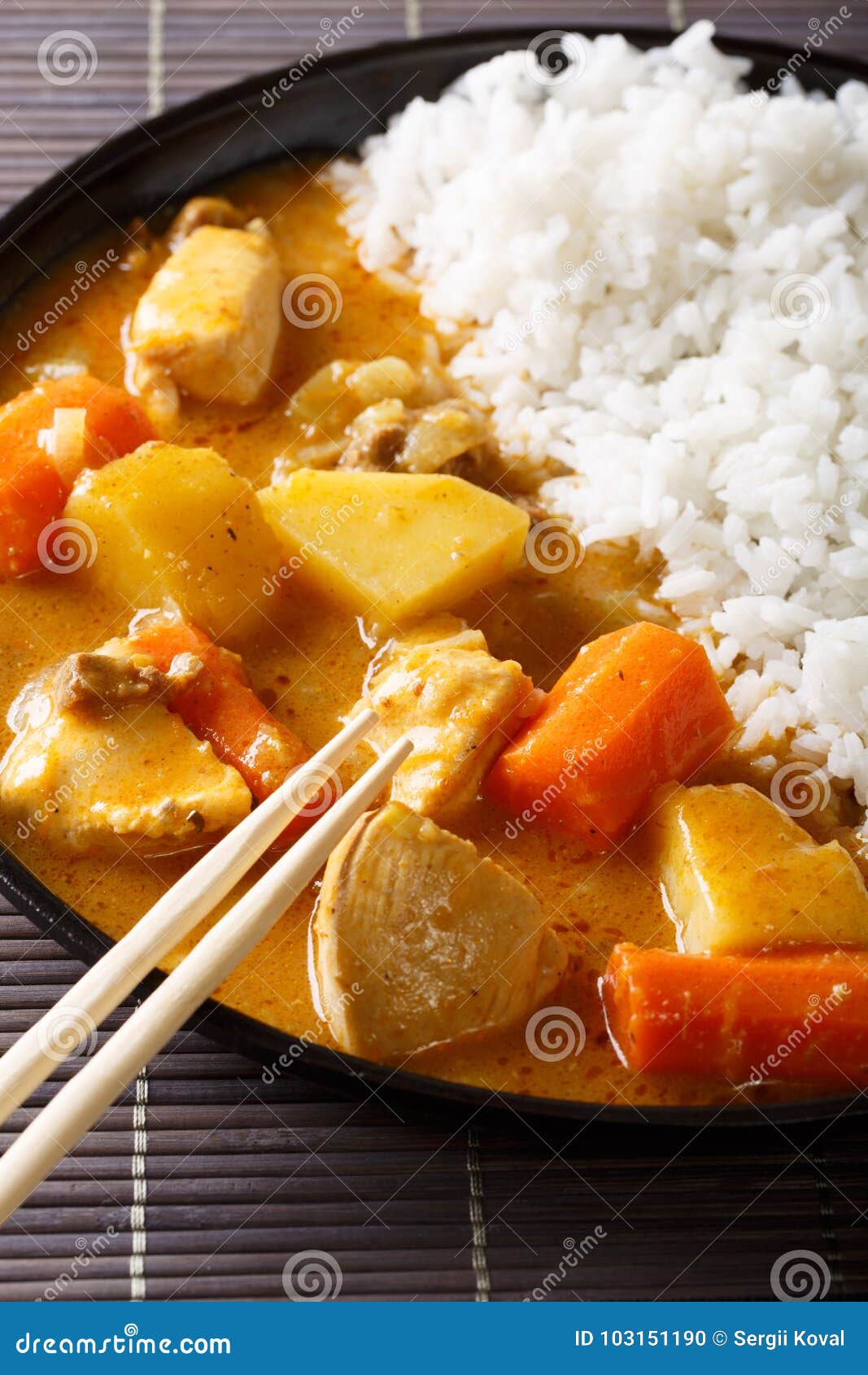 Curry Giapponese Con Il Primo Piano Del Riso E Del Pollo Verticale  Fotografia Stock - Immagine di cucina, carne: 103151190