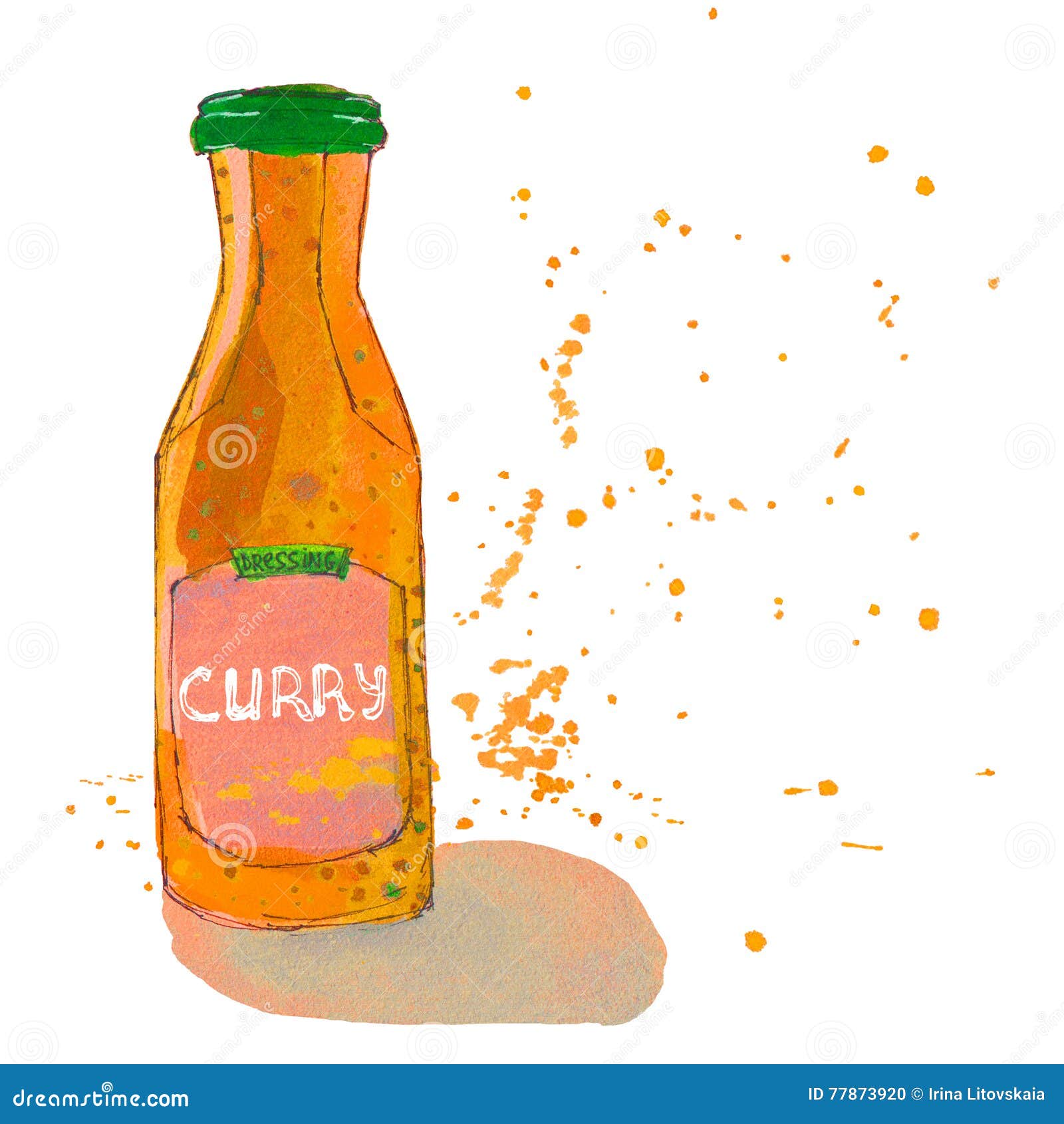 Curry Sauce Bottle with Splashes. Stock Illustration Illustration of
