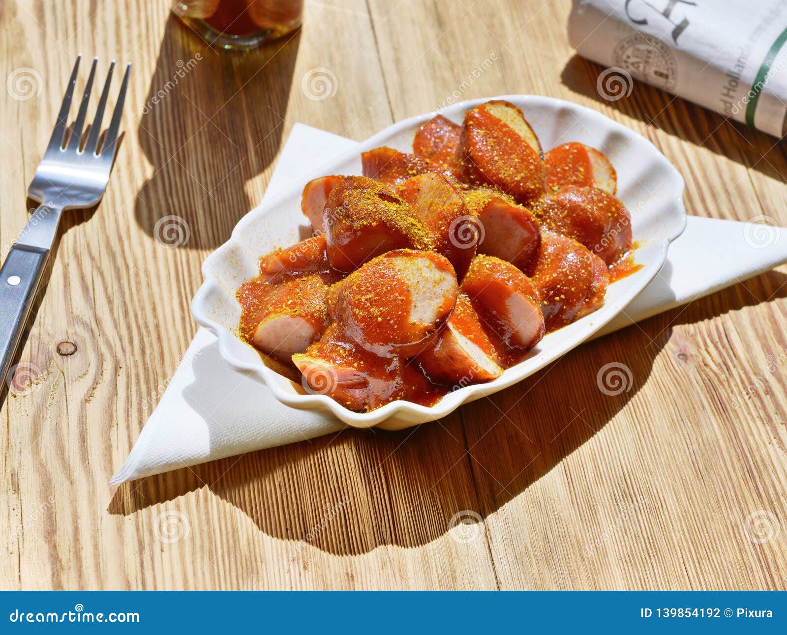 Curry Sausage with Sauce stock photo. Image of food 139854192