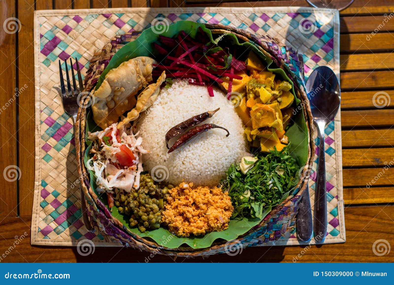 Curry Vegetarian Food Arranged for Dinner in Sri Lanka Stock Photo