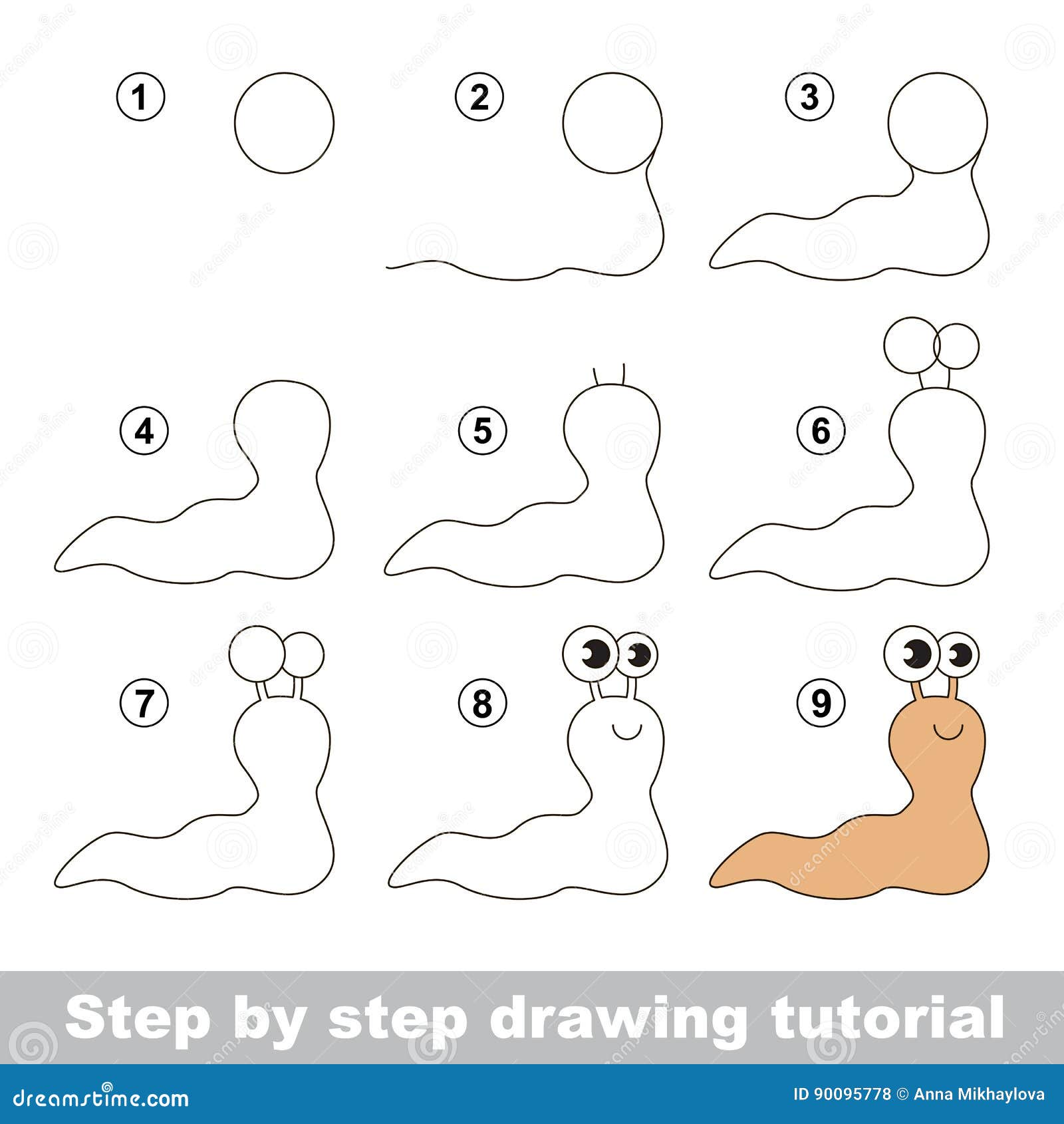 Tutorial de desenho. A lesma . imagem vetorial de Anna_Mikhailova