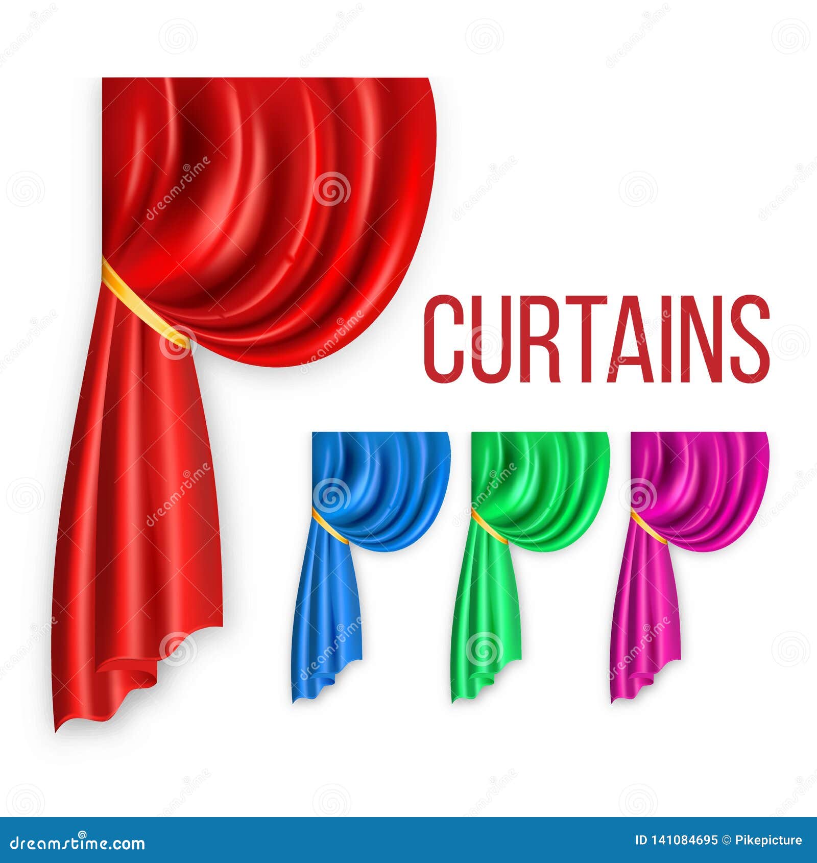 Curtain Red Silk Set Vector. Velvet Theater Or Cinema Luxury ...