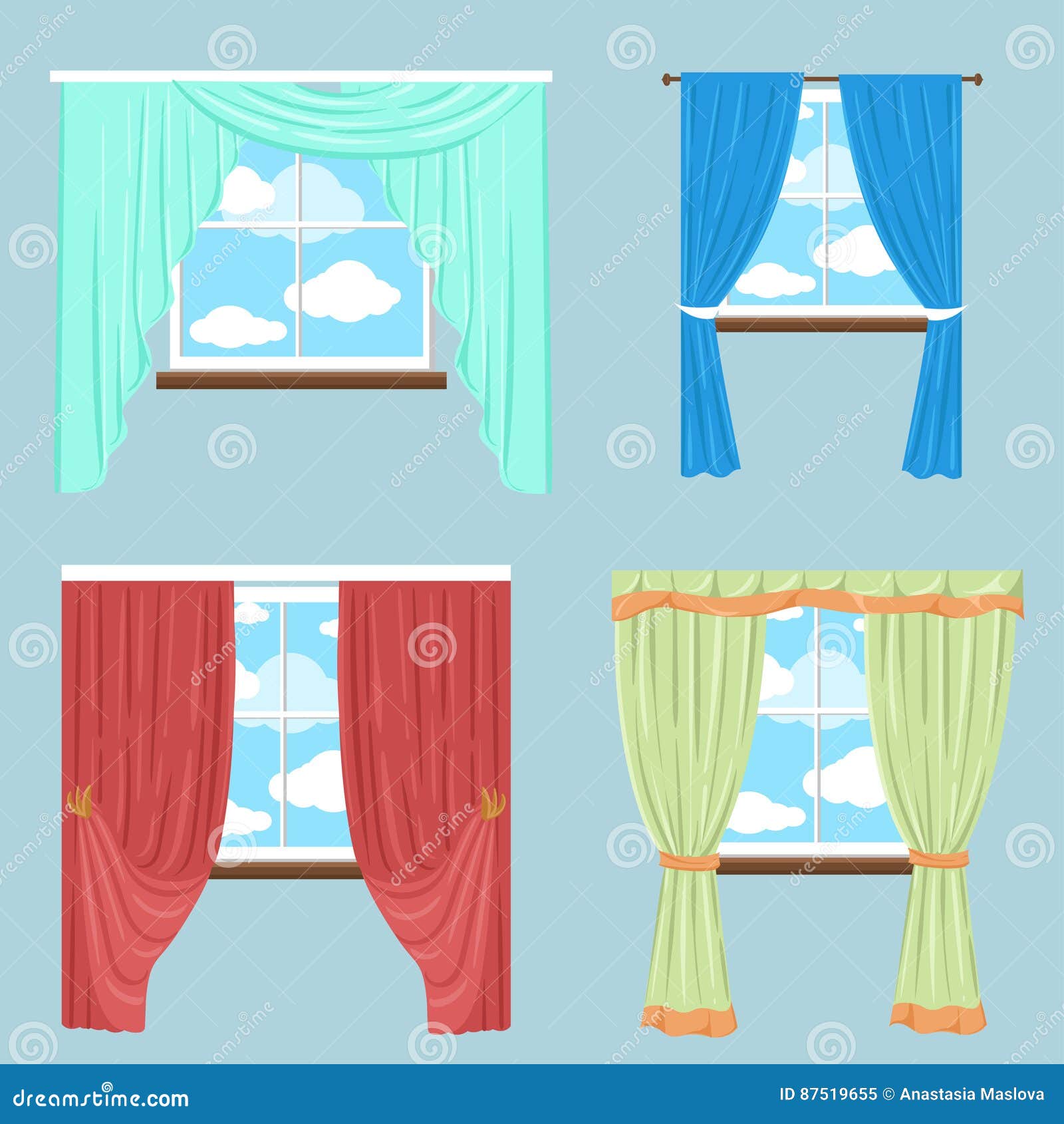Curtains Drapery Shades Blinds Vector Collection Of Various Window