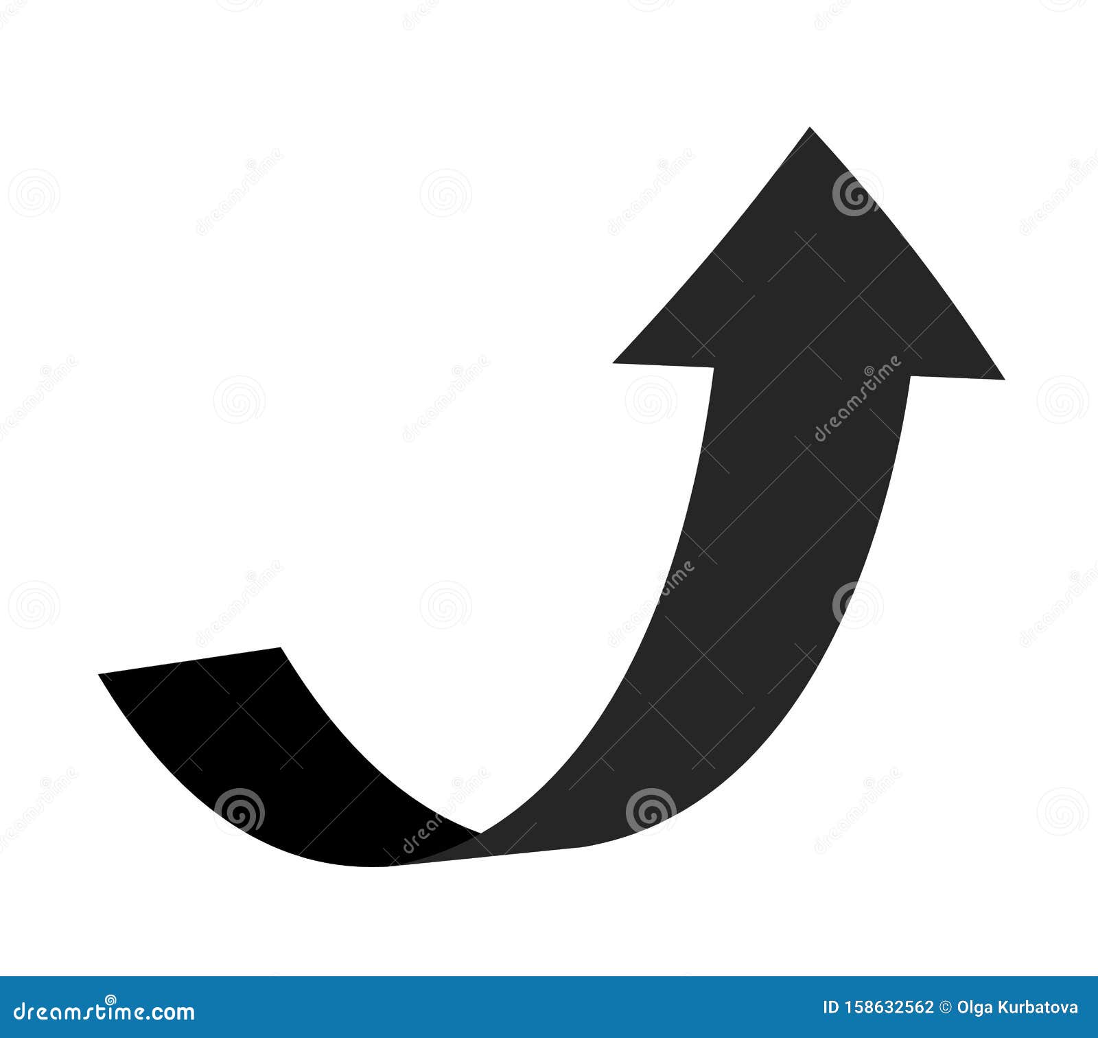 curve arrow pointer up. black flat curved line sign of grow direction way  icon for business interface