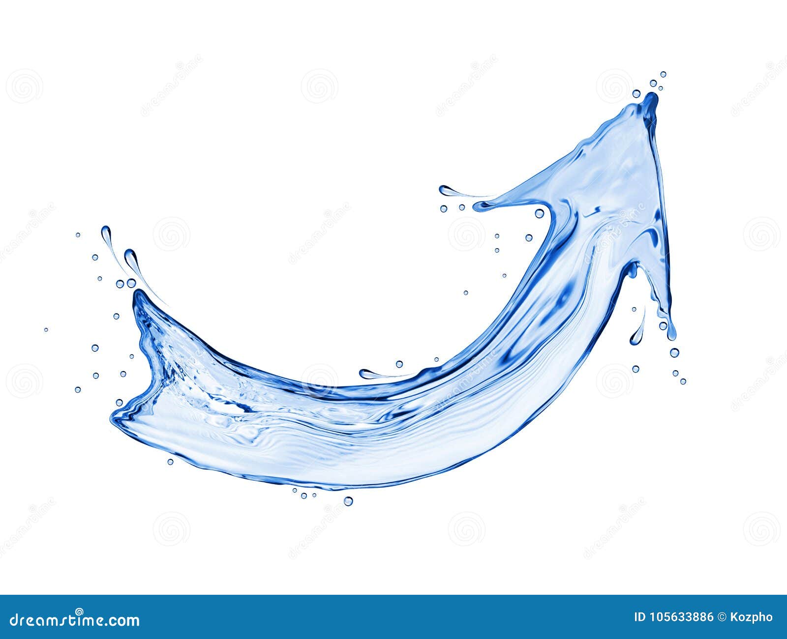 curved arrow made of water on a white background