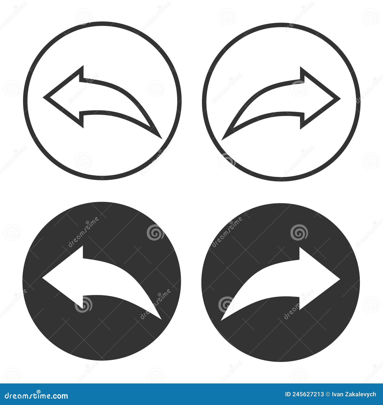 Curved Left, Rigth Arrow Icon. Black and White Next Mark Pointer Symbol