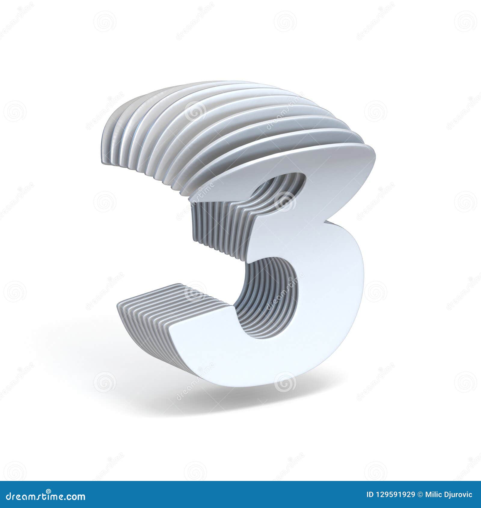 curved paper sheets number 3 three 3d