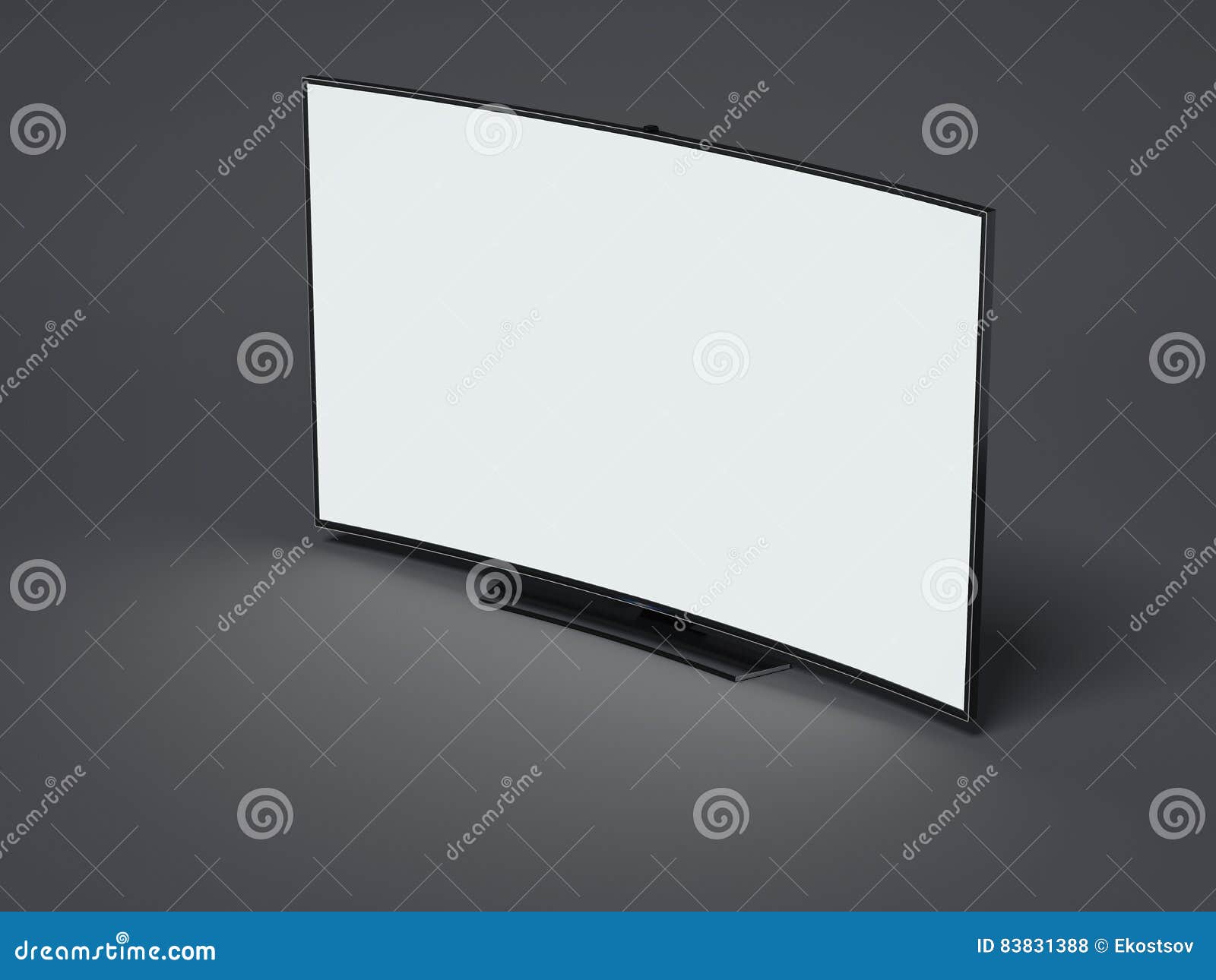 Curved Tv Screen on Dark Floor. 3d Rendering Stock Illustration
