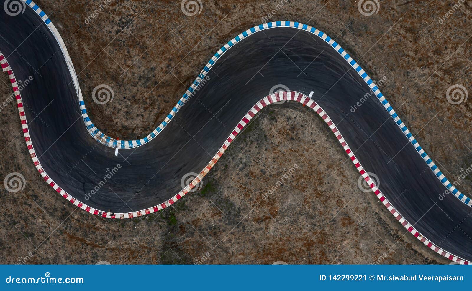 curving race track view from above, aerial view car race asphalt track and curve