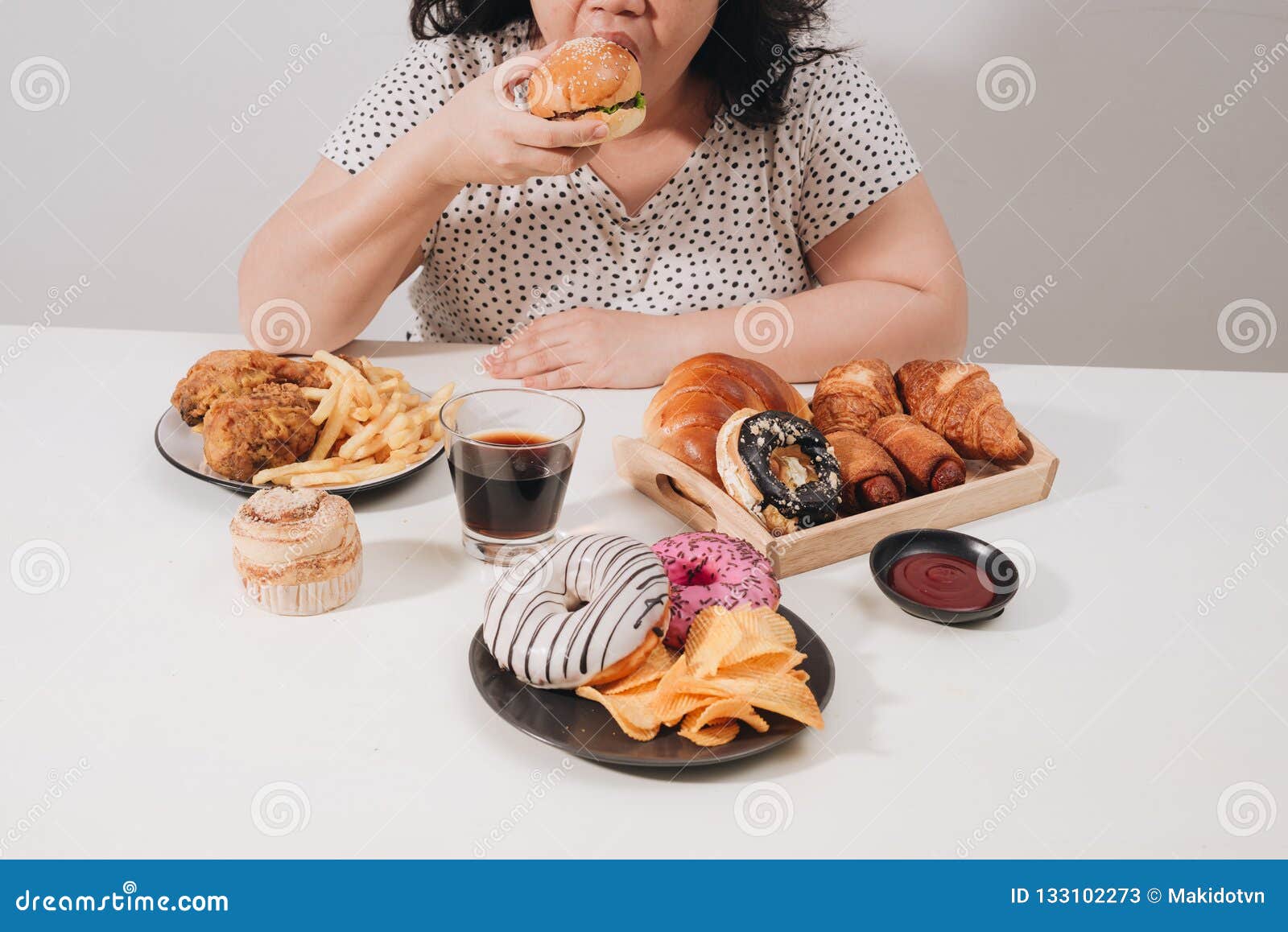 Curvy Female Preparing To Eat Hamburger, Overeating Problem, Depression  Stock Image - Image of food, nutrition: 133102273