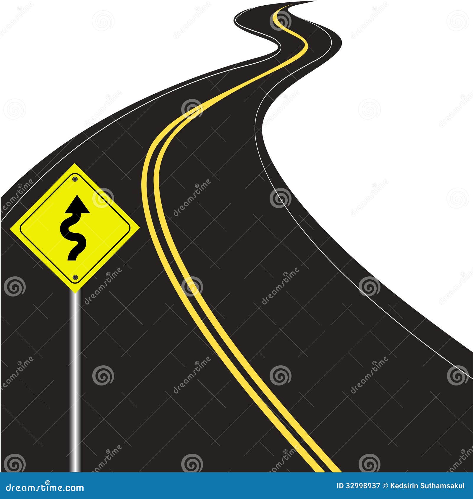 Curvy road stock vector. Illustration of yellow, road - 32998937