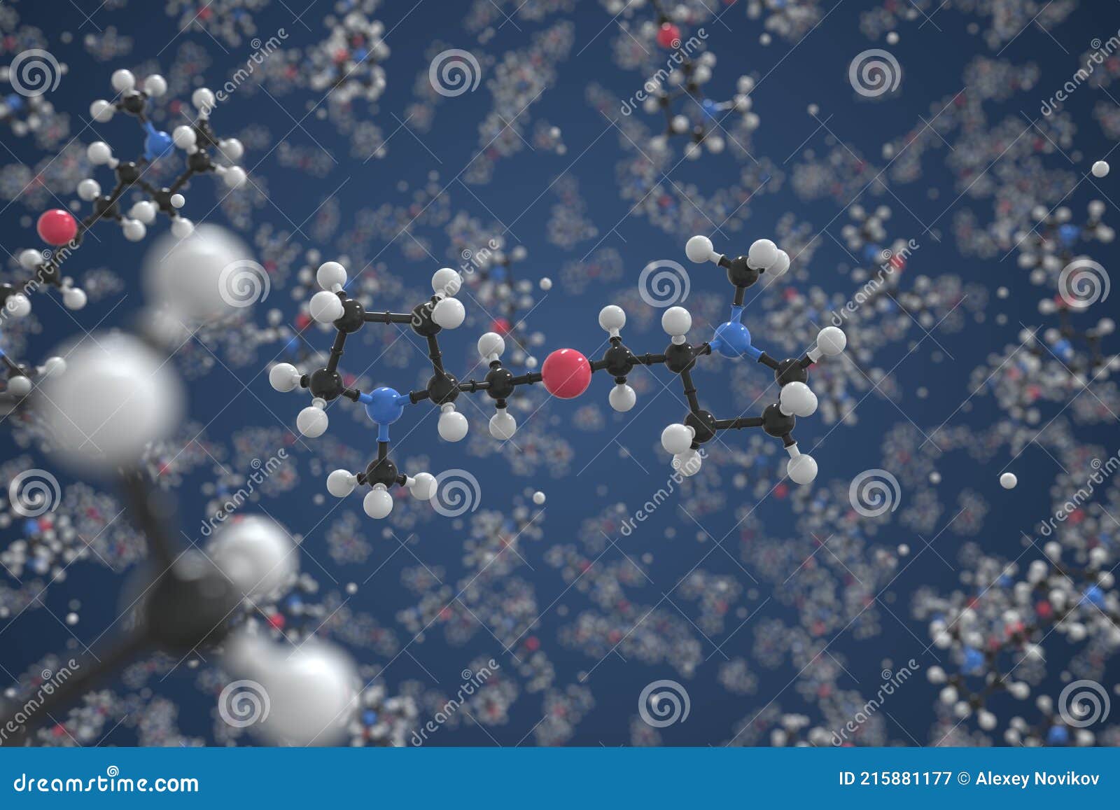 cuscohygrine molecule made with balls, conceptual molecular model. chemical 3d rendering