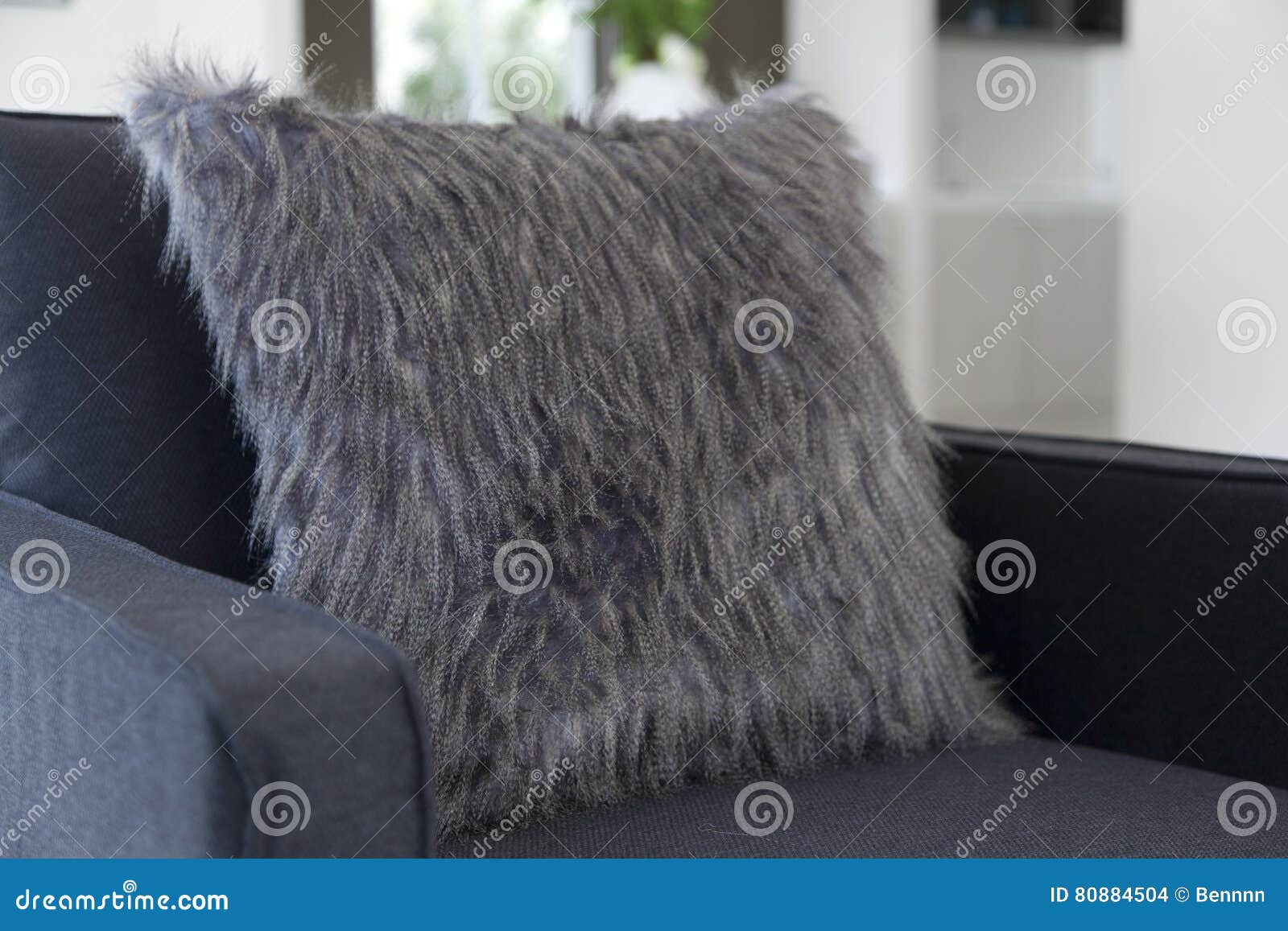 Cushions on Black Leather Sofa Stock Photo Image of leather, curtain
