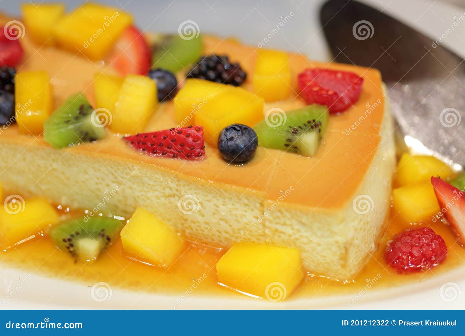 Custard Cake Topped with Fresh Fruit Stock Photo Image of pastry
