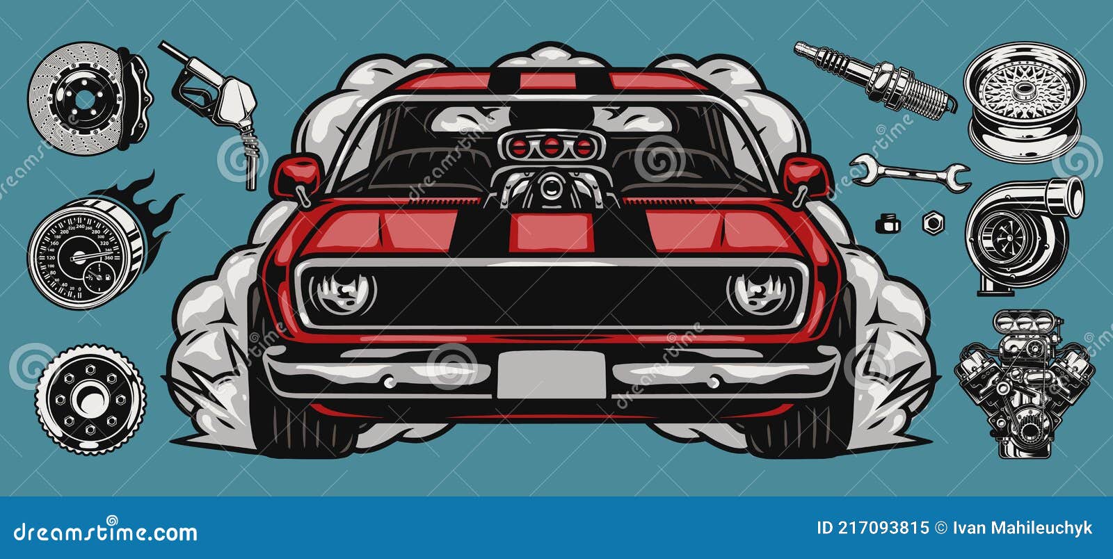 Kritisk Lav en snemand elskerinde Custom Car Parts Colorful Concept Stock Vector - Illustration of garage,  turbocharger: 217093815