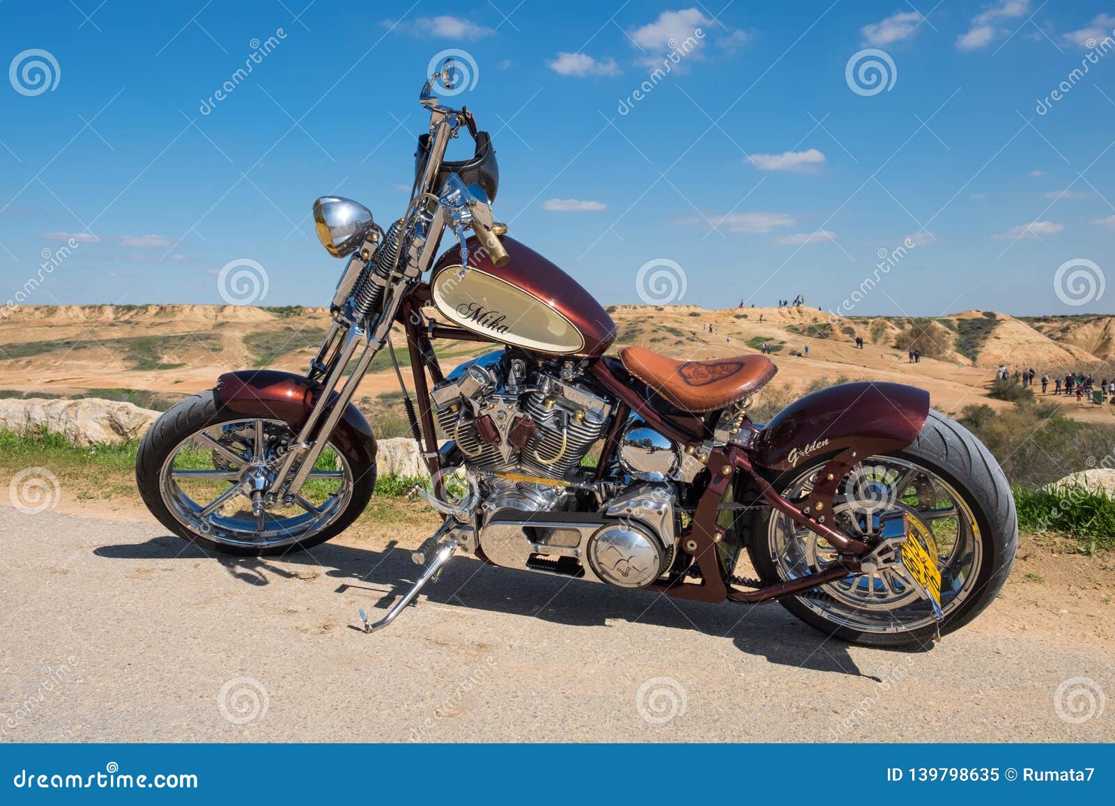 Custom Chopper Motorcycle on Desert and Blue Sky Background Editorial ...