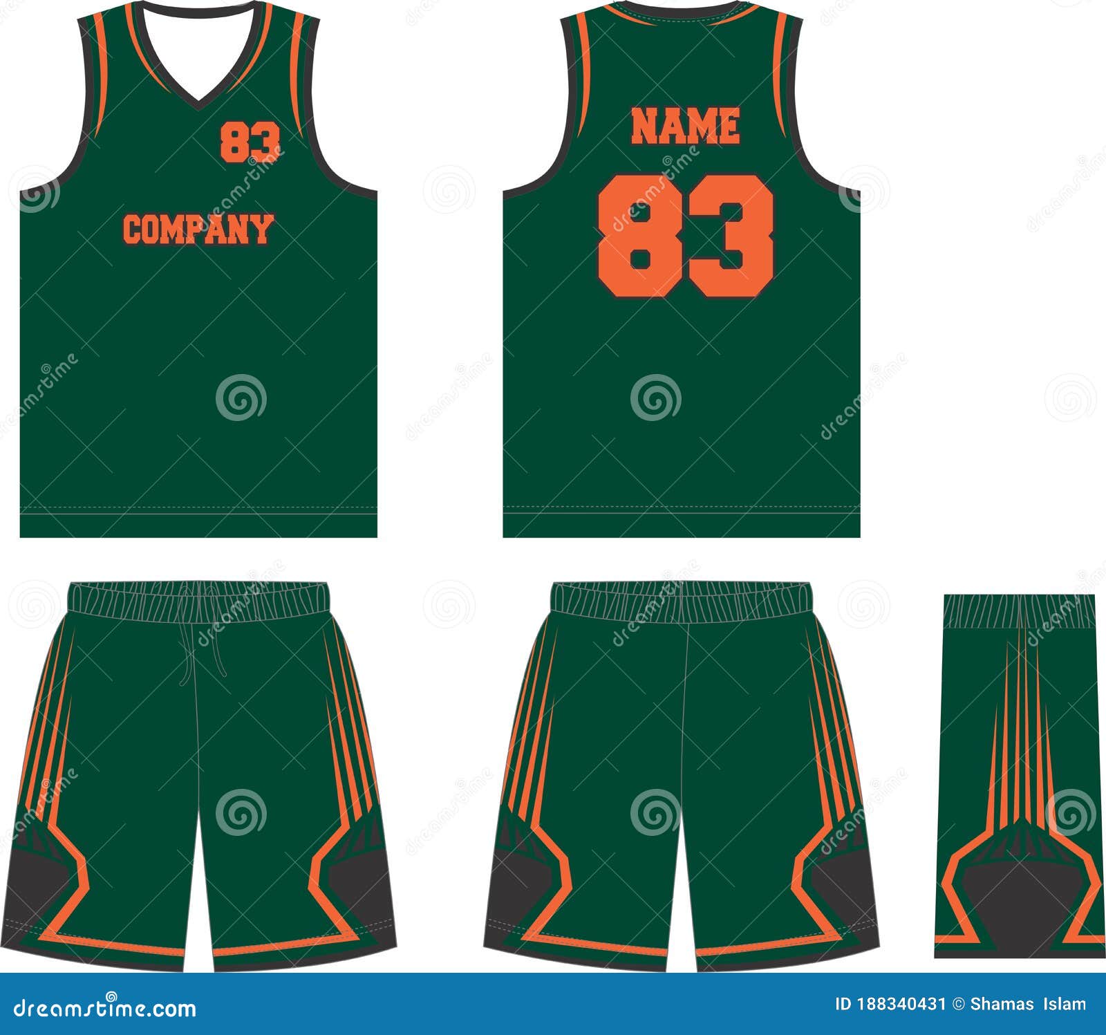 Basketball uniform or sport jersey, shorts, socks template for