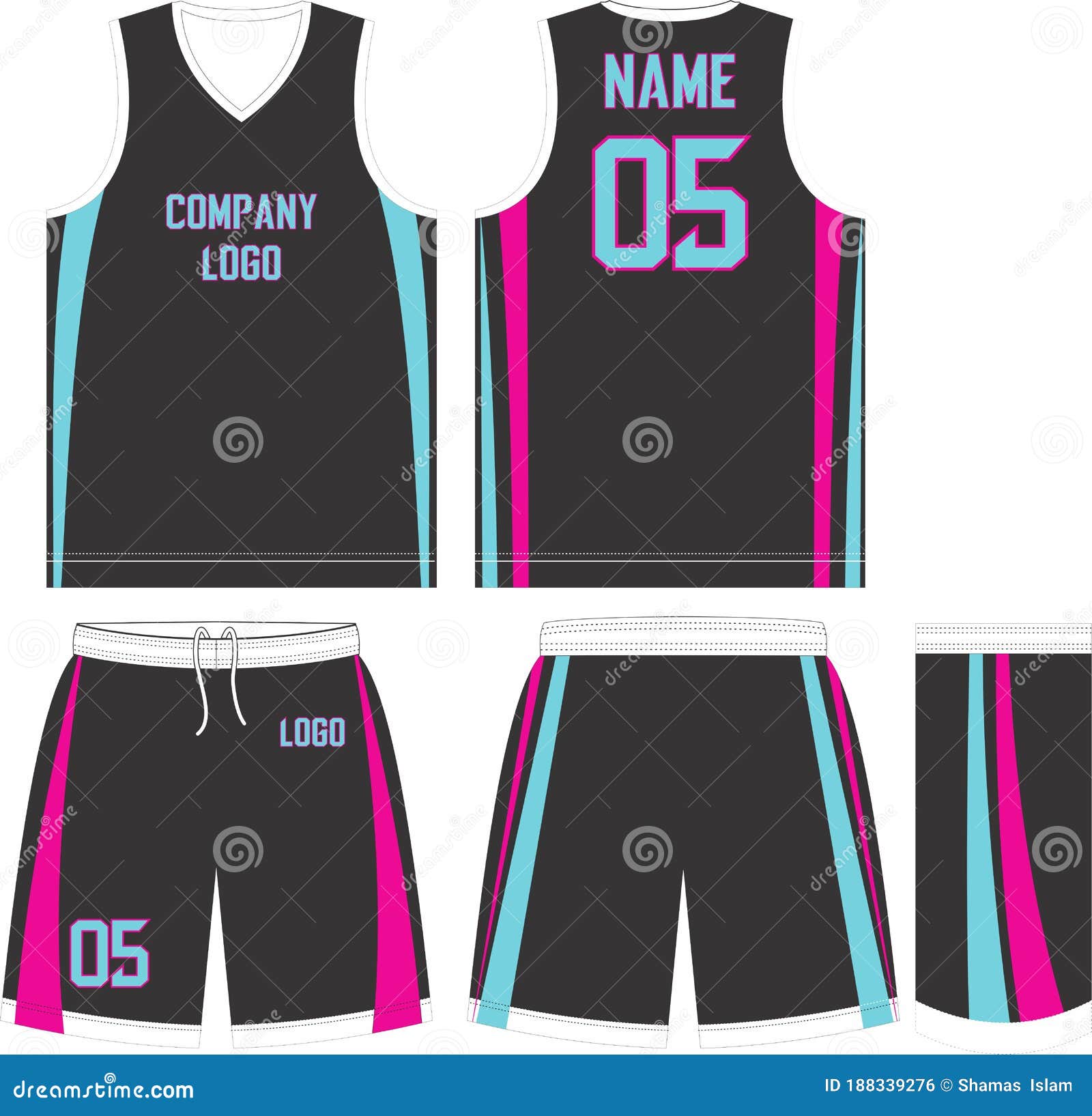 Custom Designs Basketball Uniform Jersey Shorts Front and Back View ...