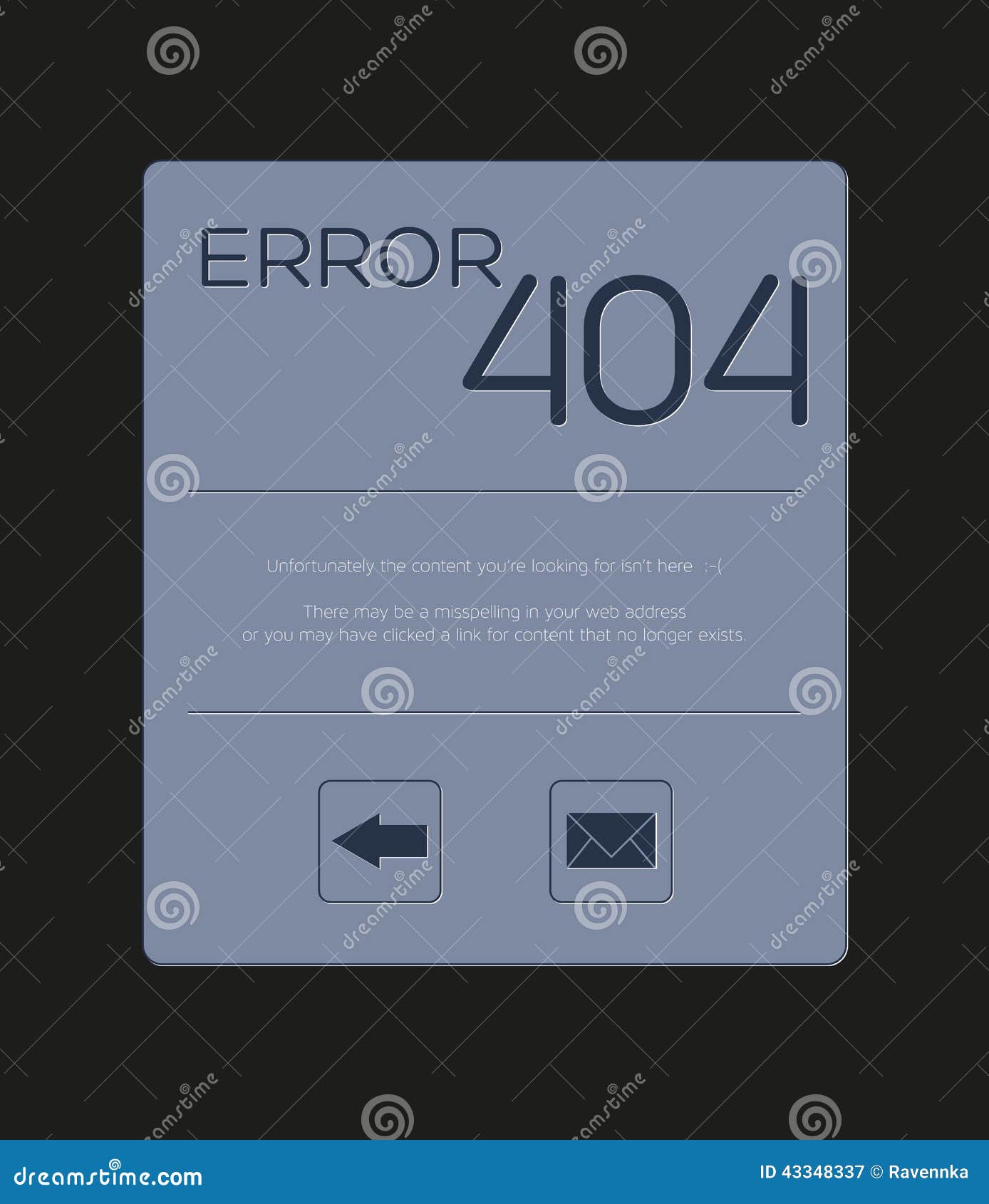 custom error 404 - page not foud with text and buttons for back