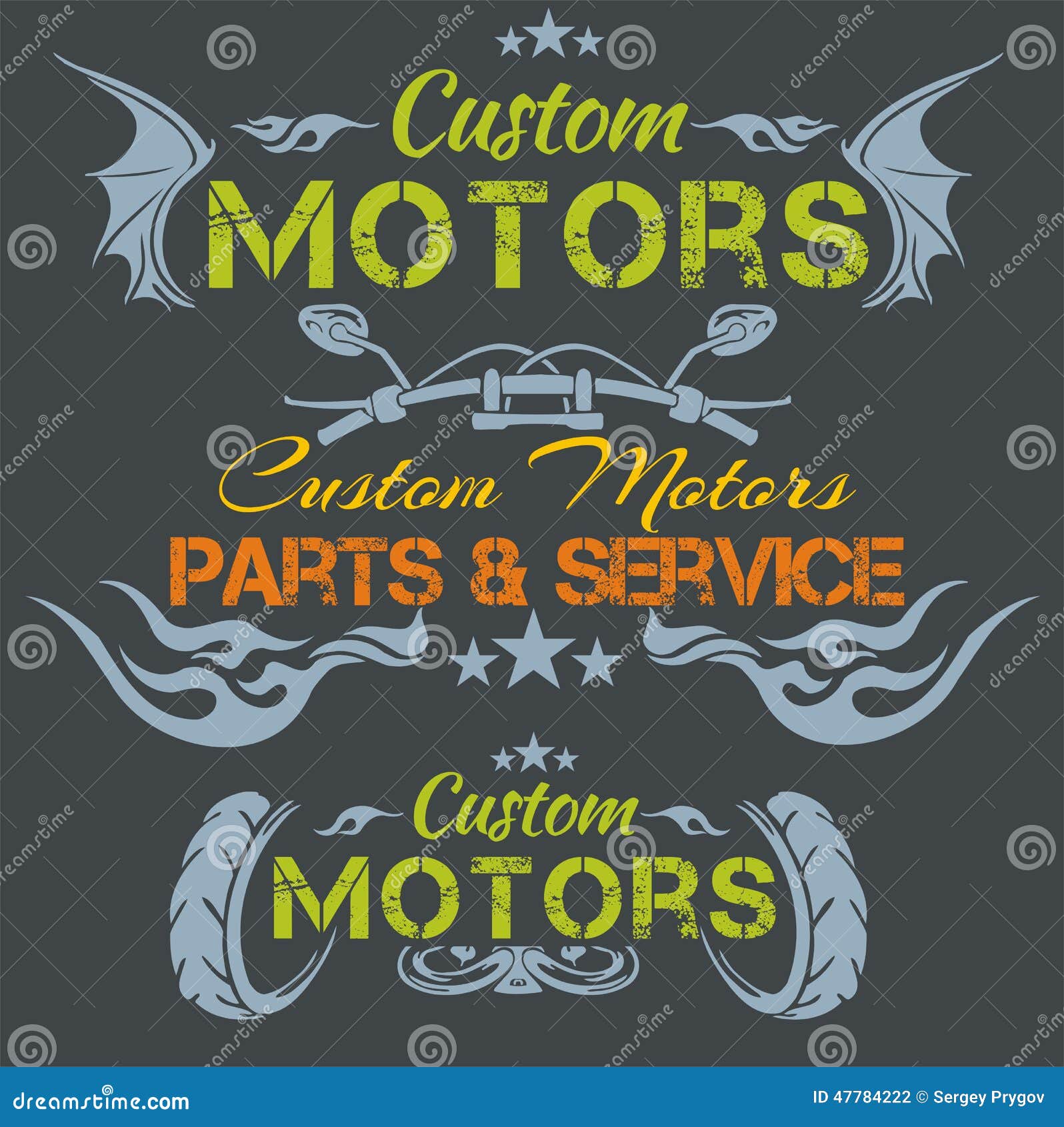 Custom Motors Vector Emblem Set. Stock Vector Illustration of motor