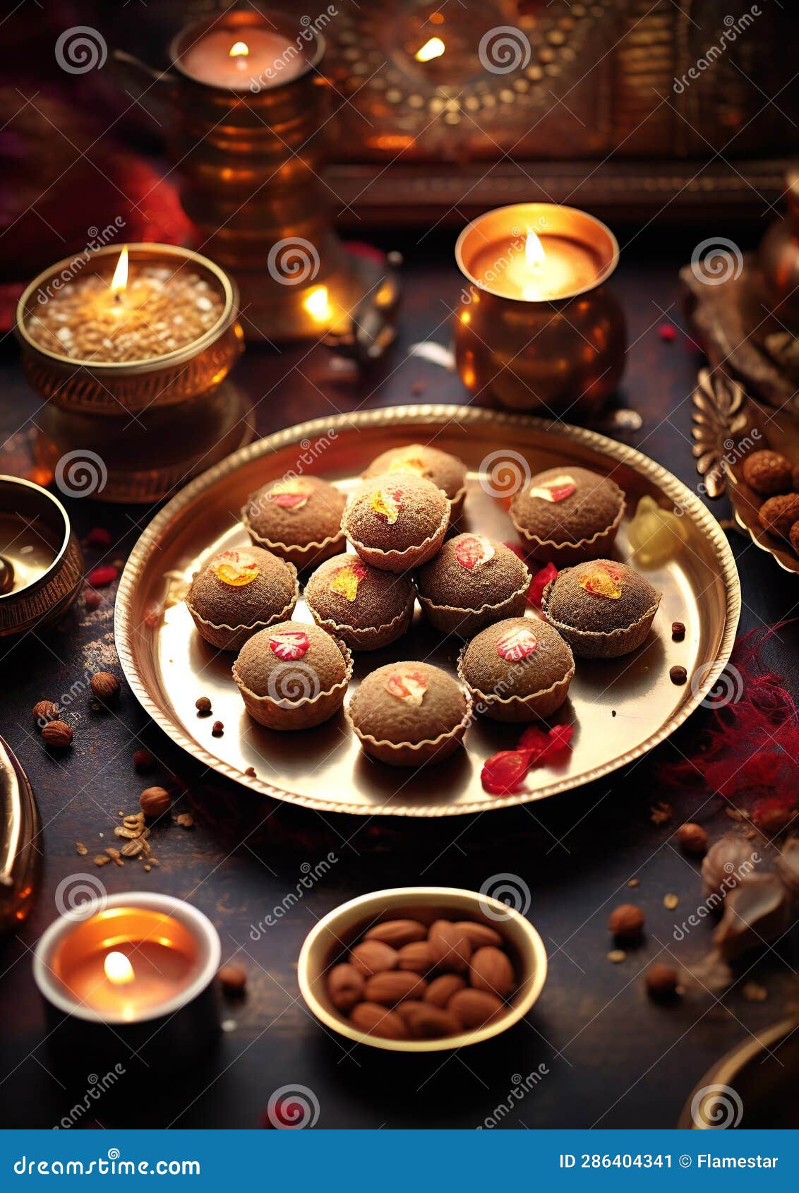 the customary pooja prayer ceremony on diwali festival lights