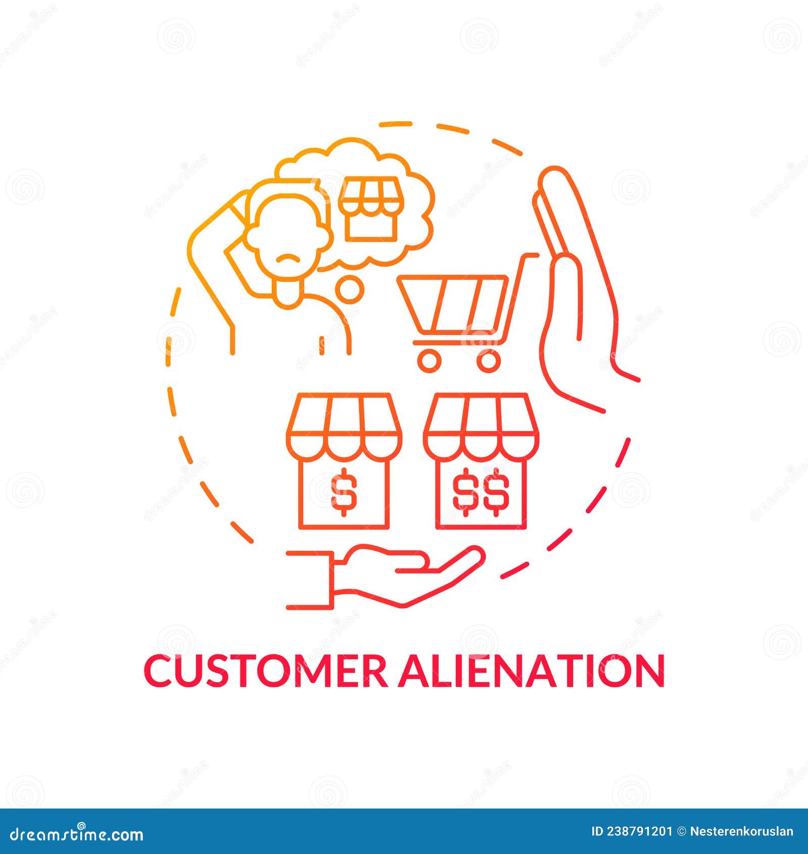 customer alienation red gradient concept icon