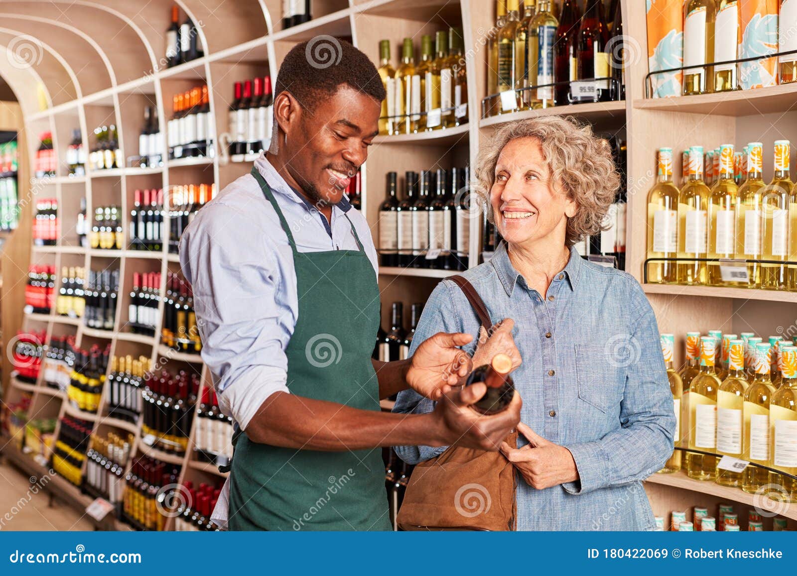 Customer Buying Wine Gets Advice Stock Image Image of advice