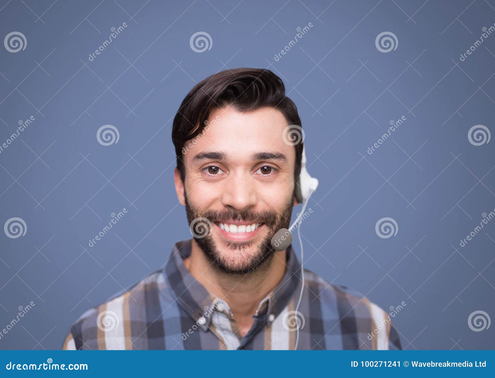 Customer Care Service Man with Purple Background Stock Image Image of