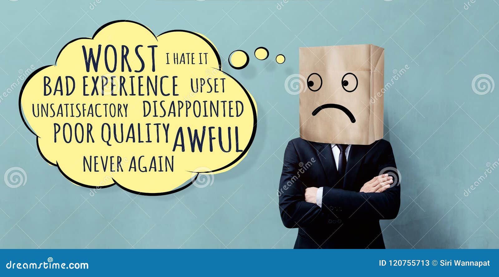 customer experience concept. unhappy businessman client with sad