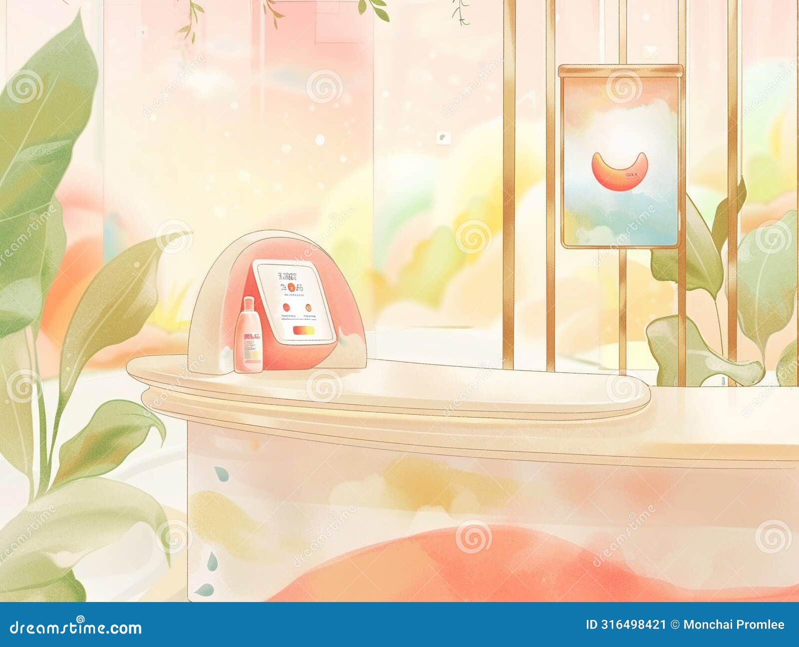 customer interaction area with ambient mood lighting and haptic response counters