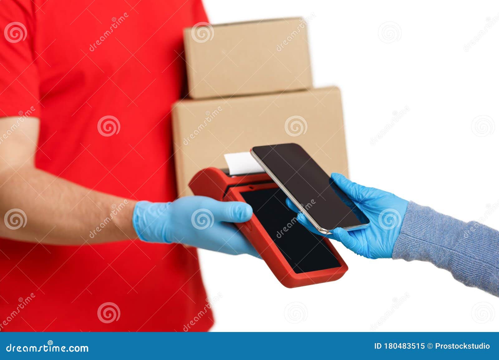 Customer Pays for Delivery Using Smartphone on Contactless Terminal