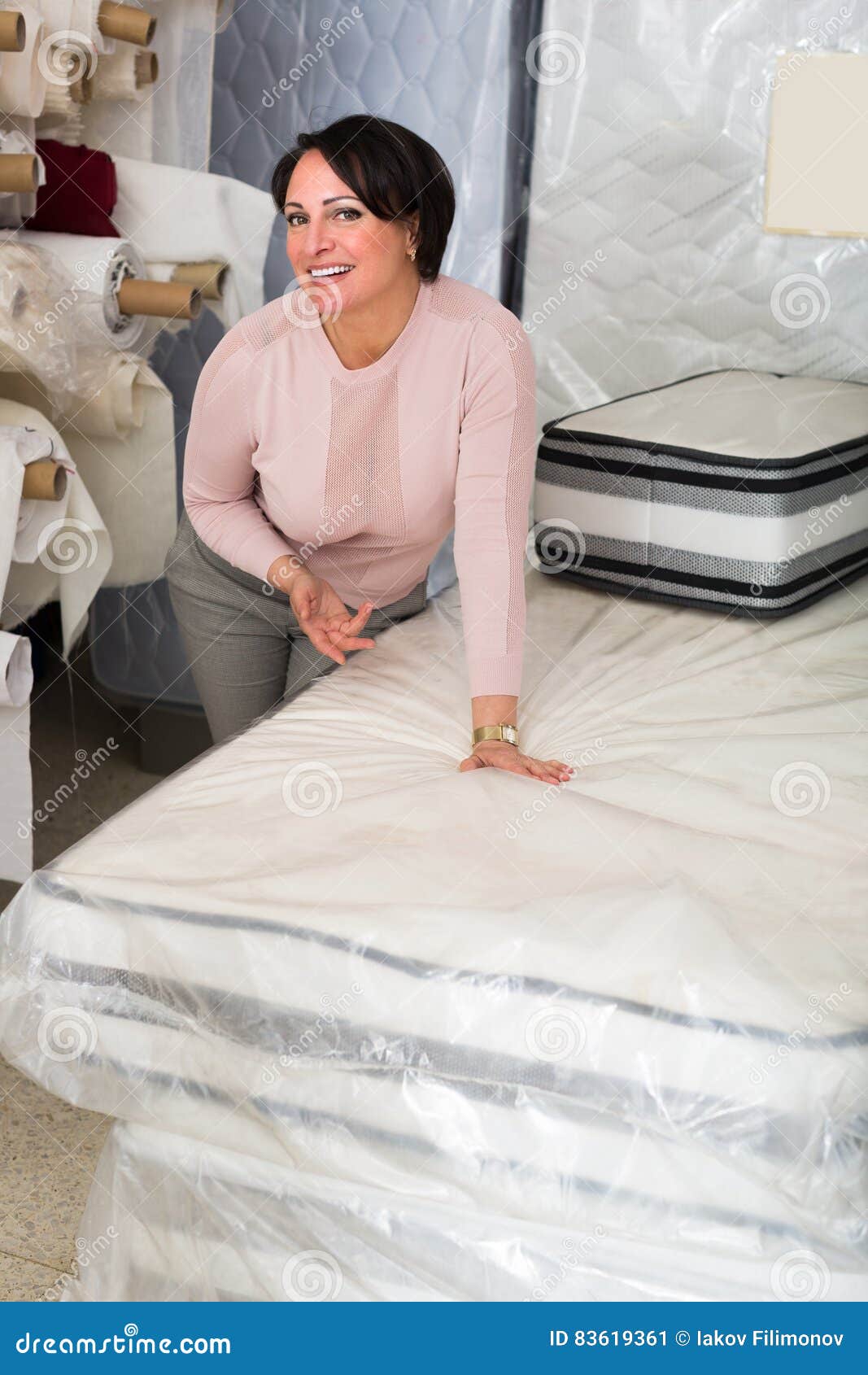Customer Posing with Mattress Stock Image Image of people, matress
