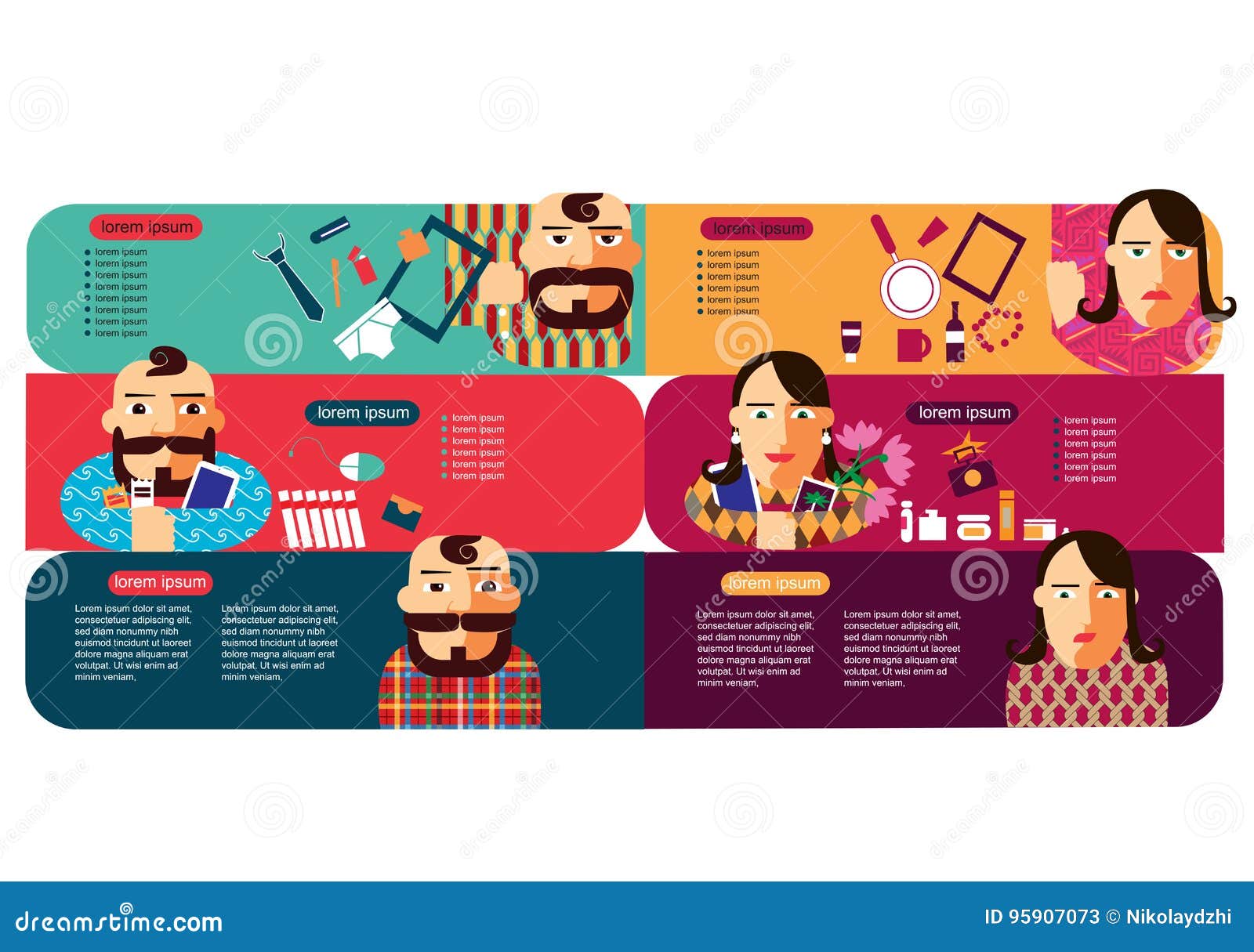 Customer Profile Infographic Vector Template. Men and Women Stock