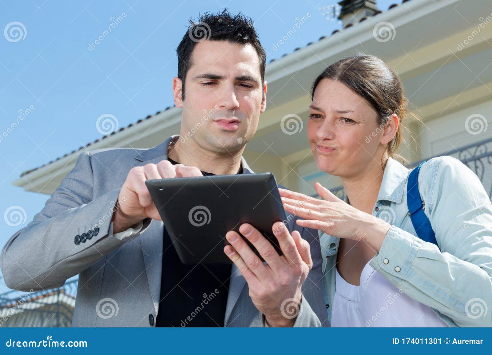 Customer and Realtor Using Tablet Outside Stock Image Image of
