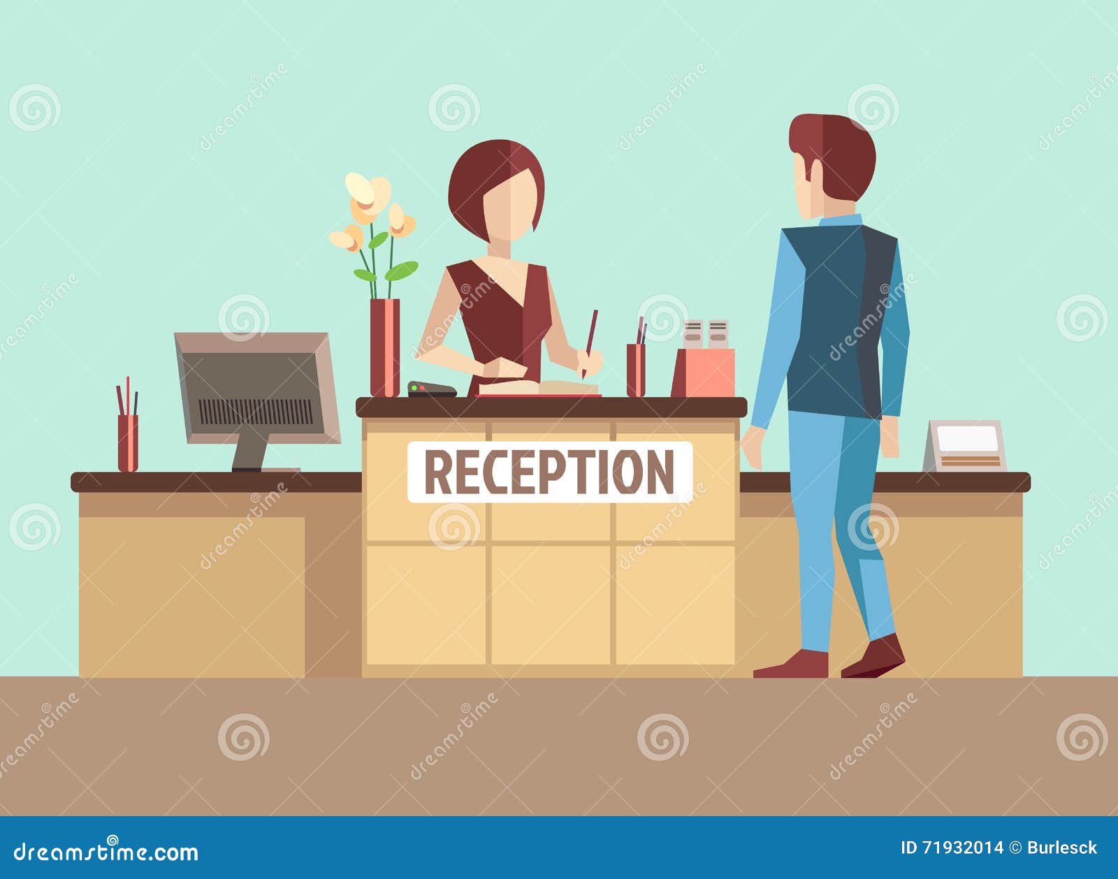 customer reception vector concept flat style service desk business office receptionist hotel 71932014