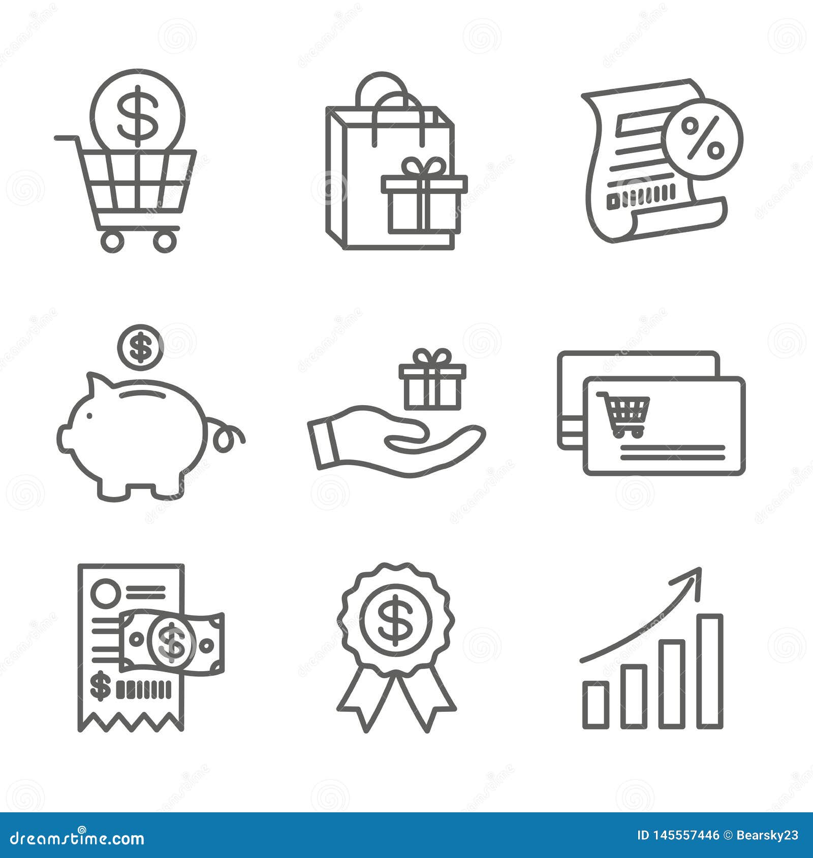 customer rewards icon set - shopping bag and discount images