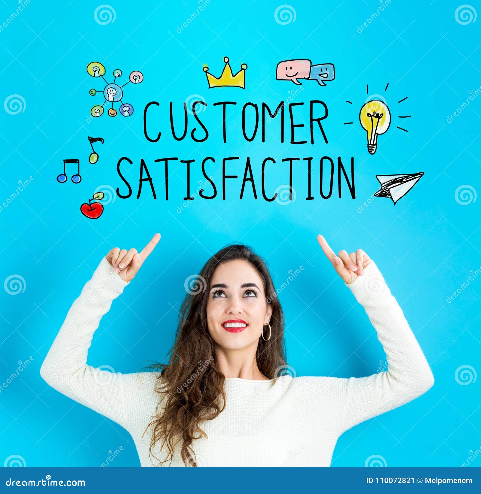 customer satisfaction with young woman looking upwards