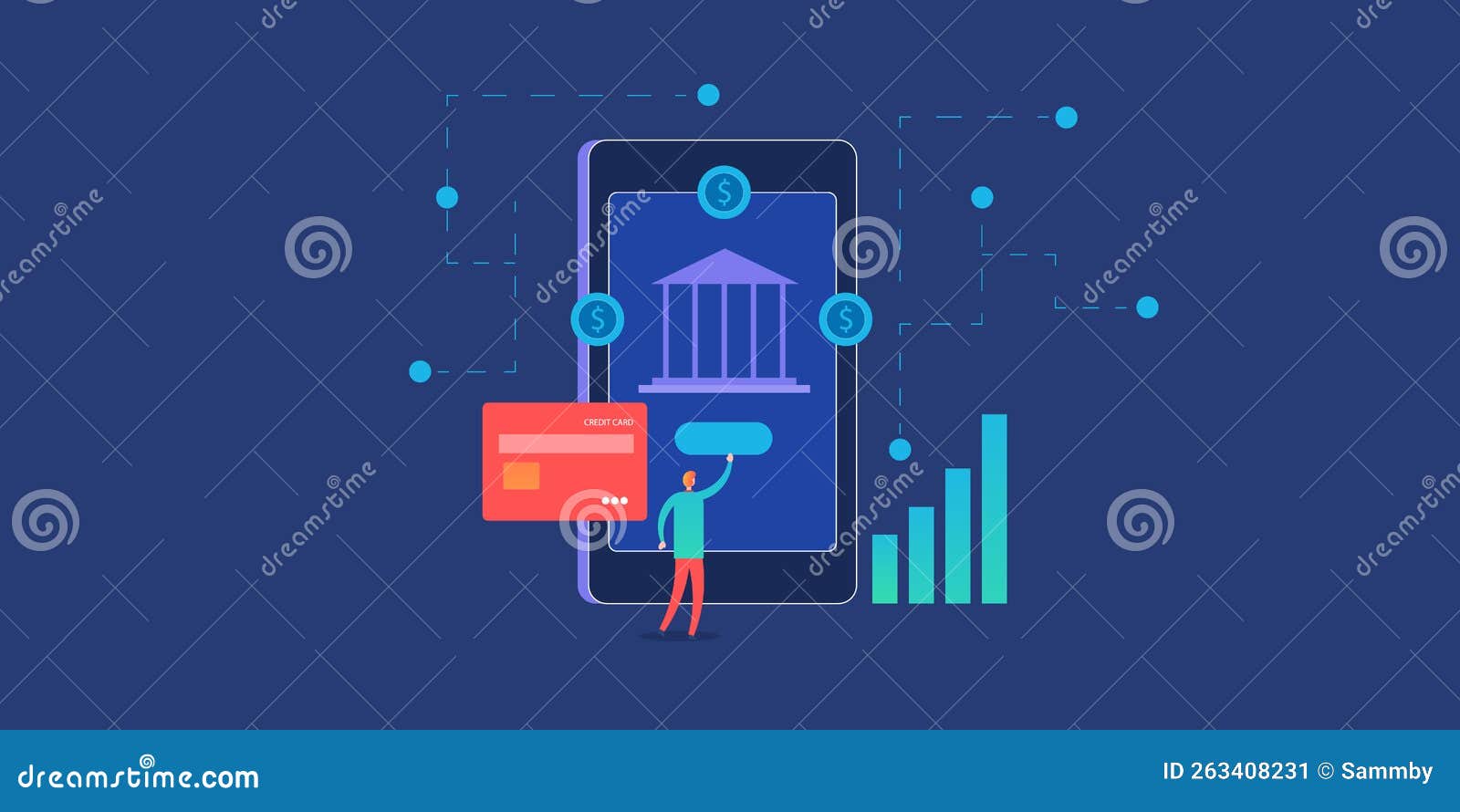 Customer Using Financial Banking App on Mobile, Making Digital Payment