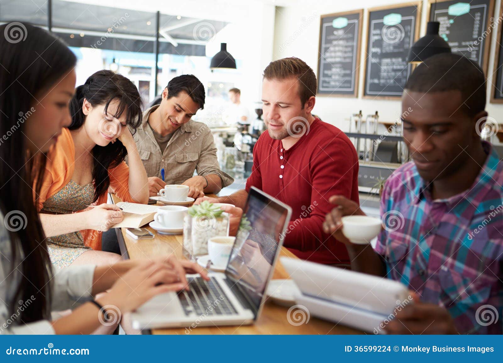 Customers in Busy Coffee Shop Stock Photo Image of horizontal, happy 36599224