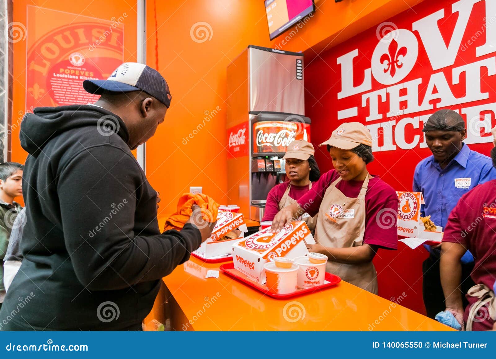 Customers At A Popeyes Take Out Fast Food Restaurant ...